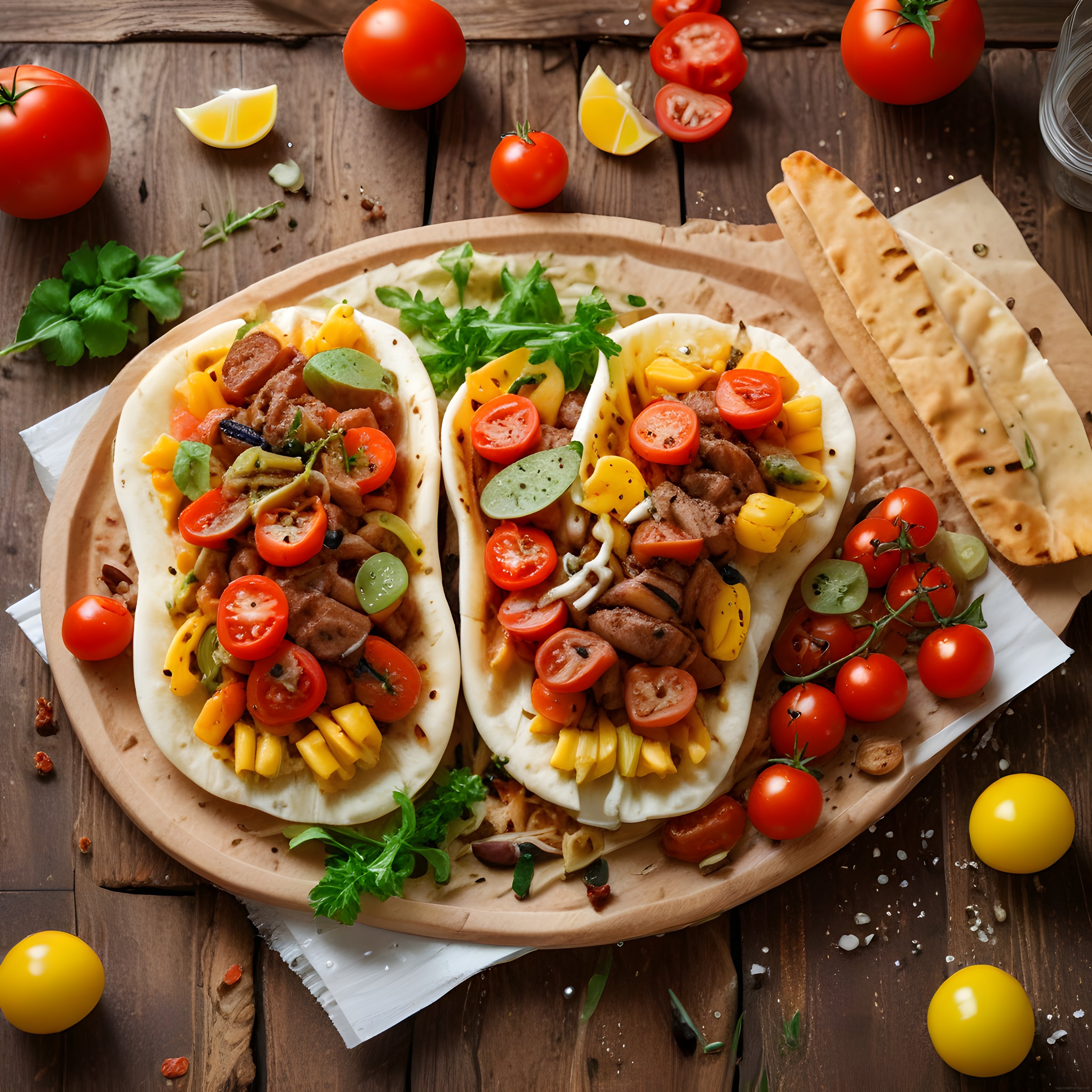 Rustik Ahşap Masada Sebzeli ve Etli Meksika Tacos Lezzet Şöleni