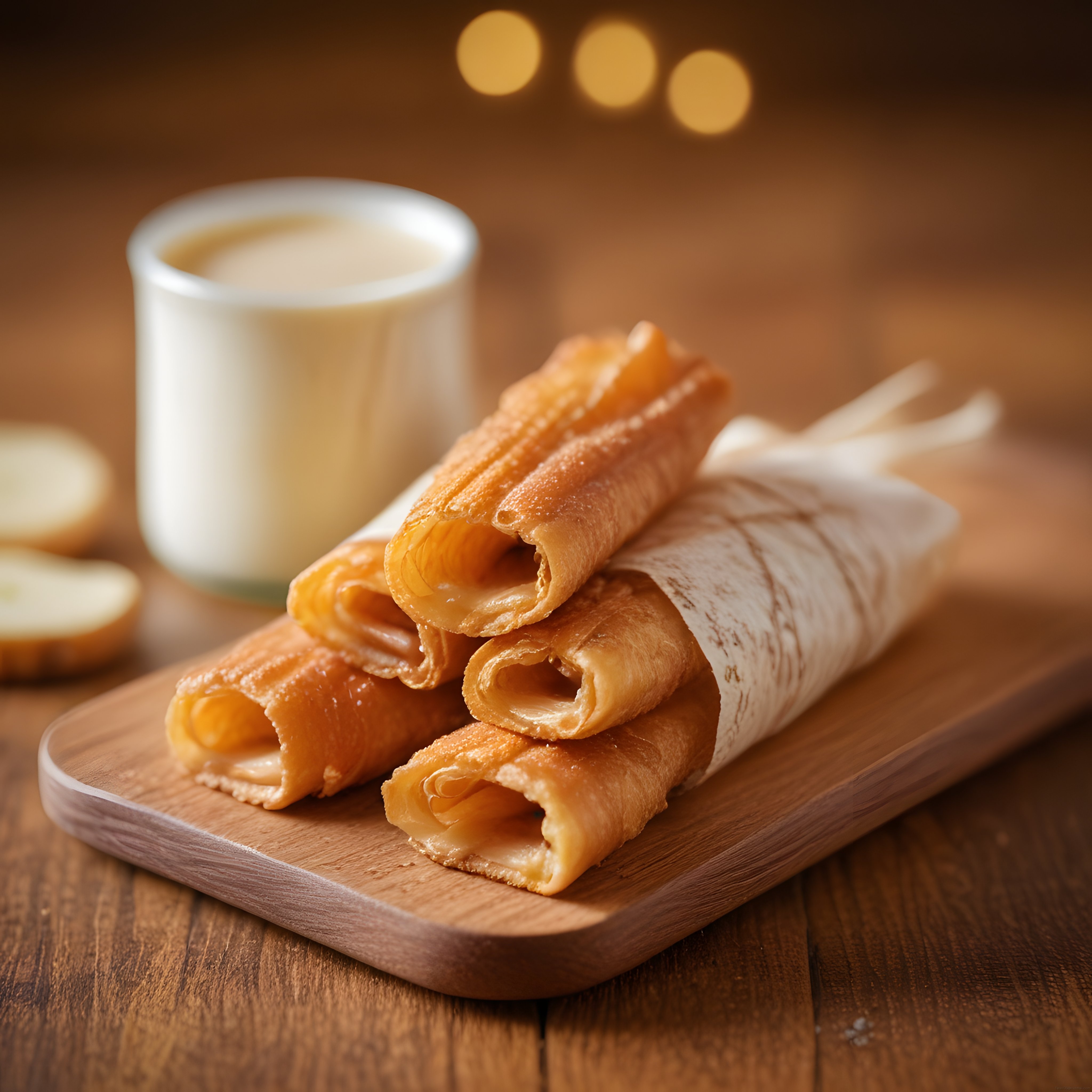 Rustik Ahşap Masada Sıcak Çikolata ve Şekerli Çıtır Churros Sunumu