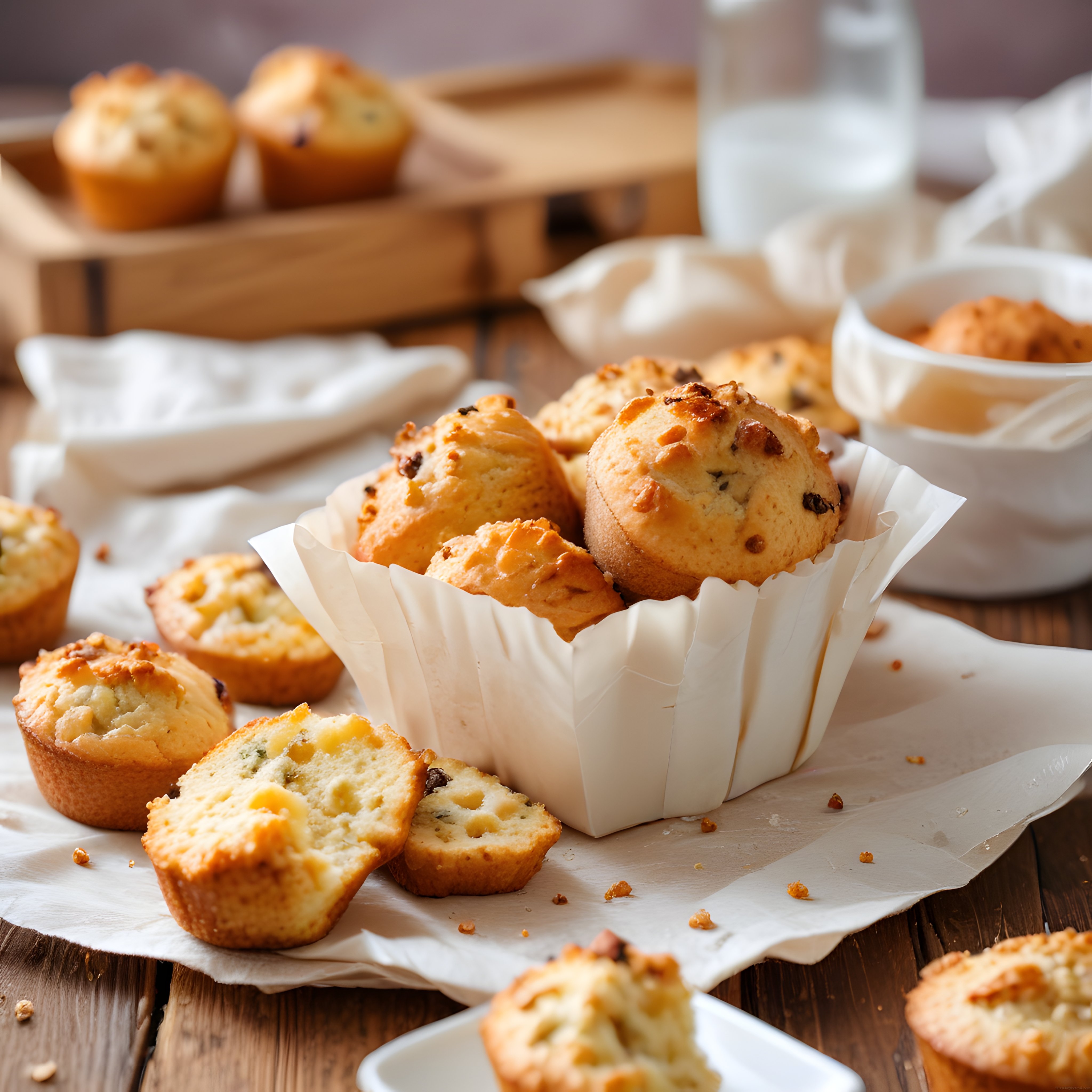 Rustik Ahşap Masada Taze Cevizli Muffin ve Tuzlu Kek Sunumu
