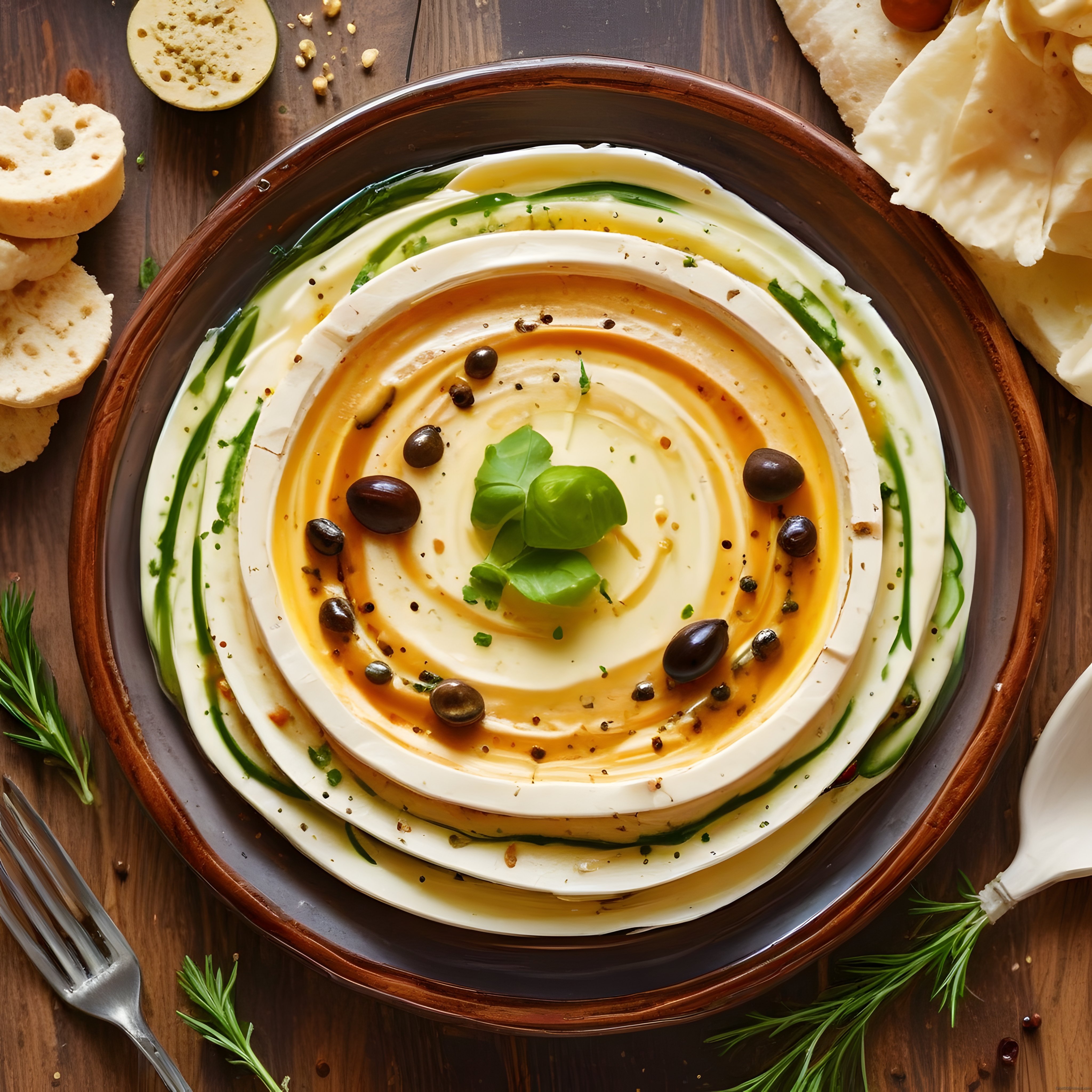 Rustik Ahşap Masada Taze Fesleğenli Humus Mezesi ve Ekşi Maya Ekmek