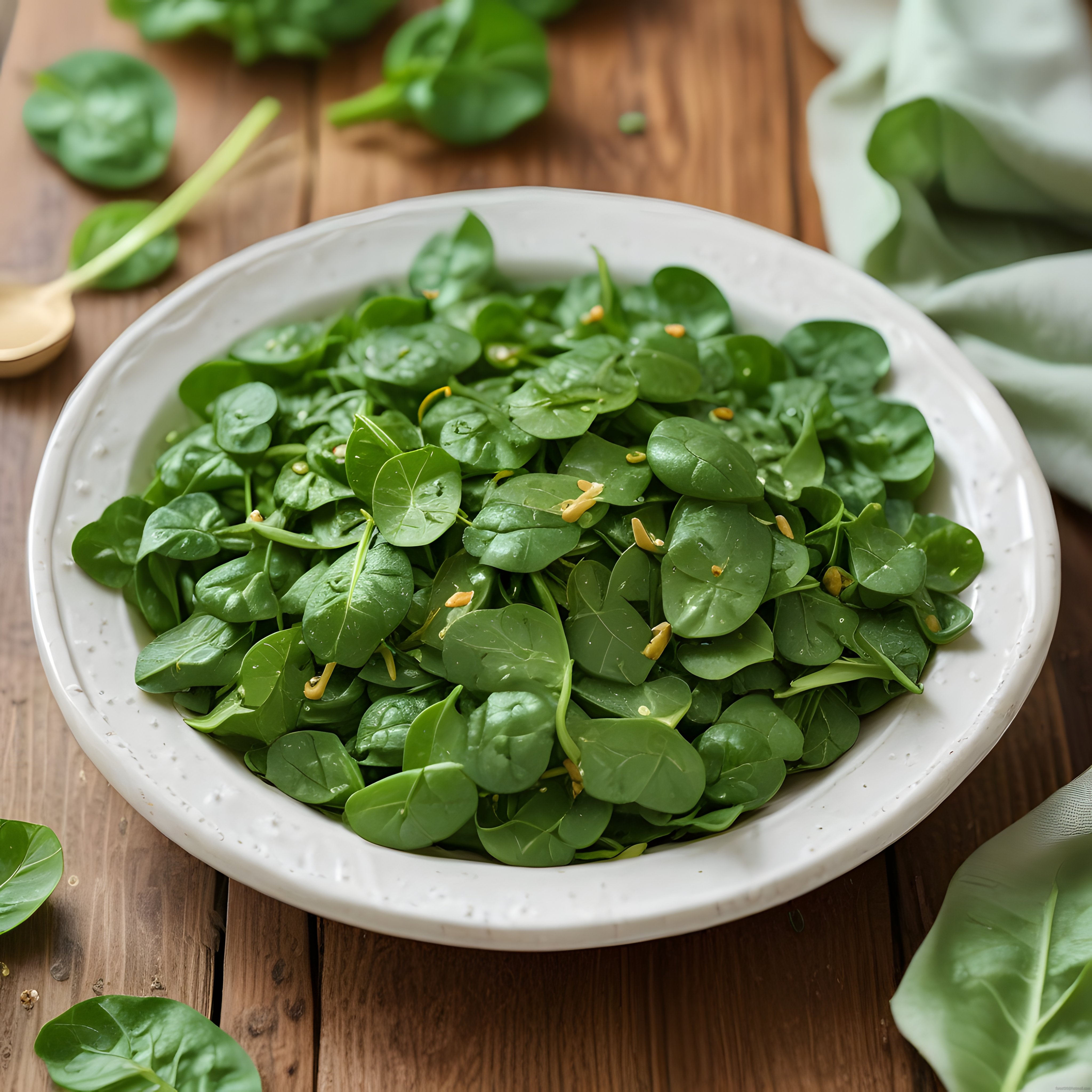Rustik Ahşap Masada Taze Ispanak Yaprakları ve Sağlıklı Vegan Salata