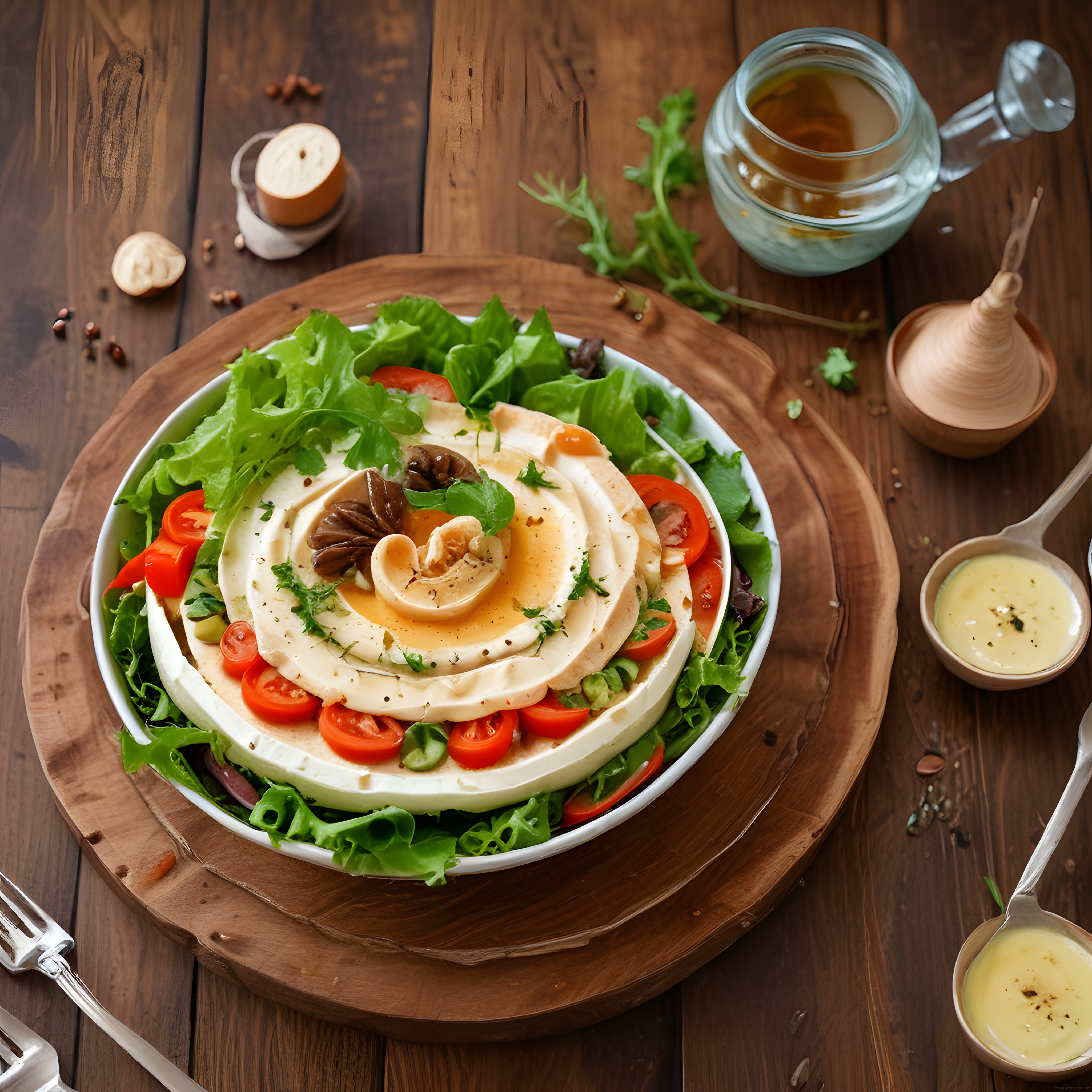 Rustik Ahşap Masada Taze Peynirli Domates Salatası Sunumu