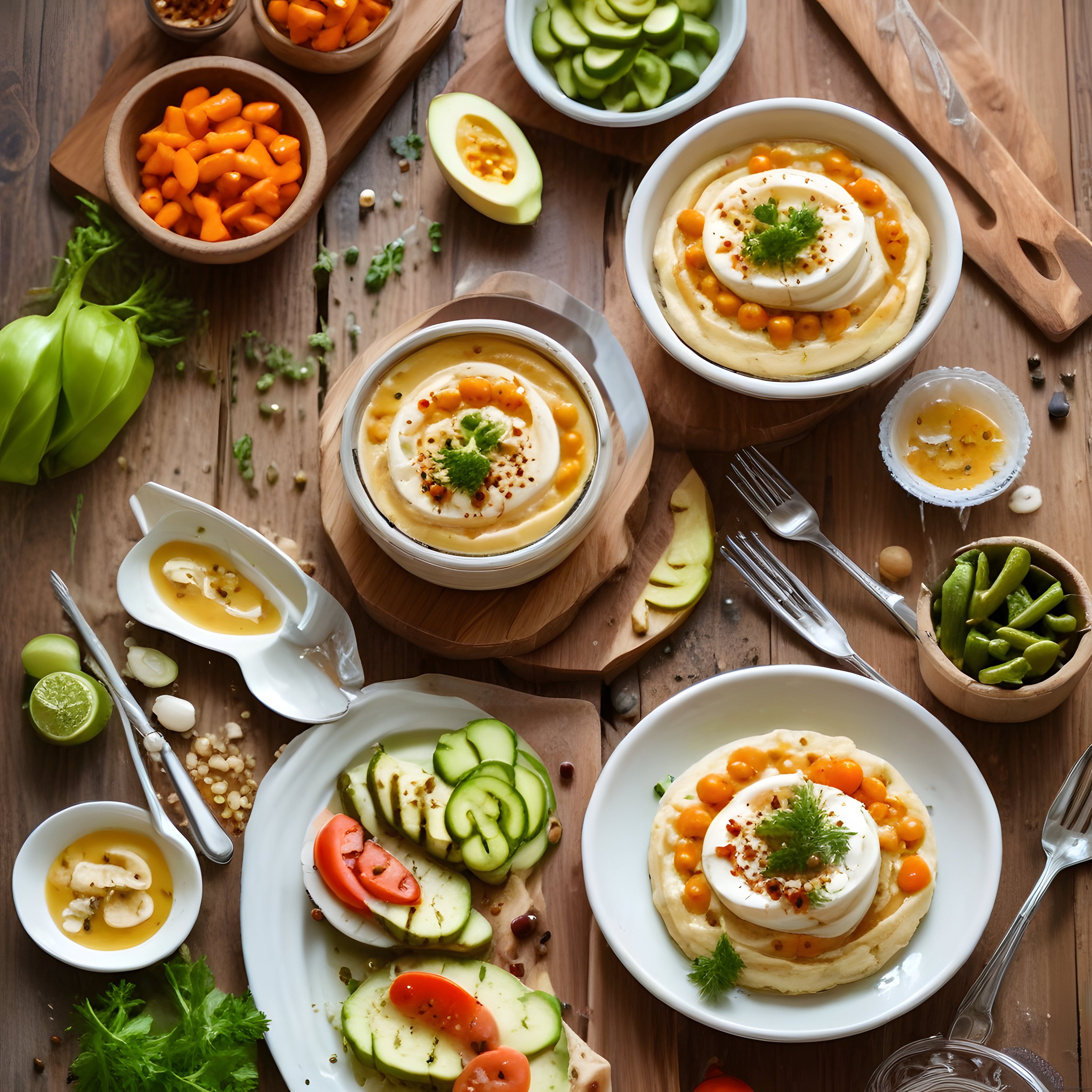 Rustik Ahşap Masada Taze Sebzelerle Zengin Kahvaltı ve Brunch Keyfi