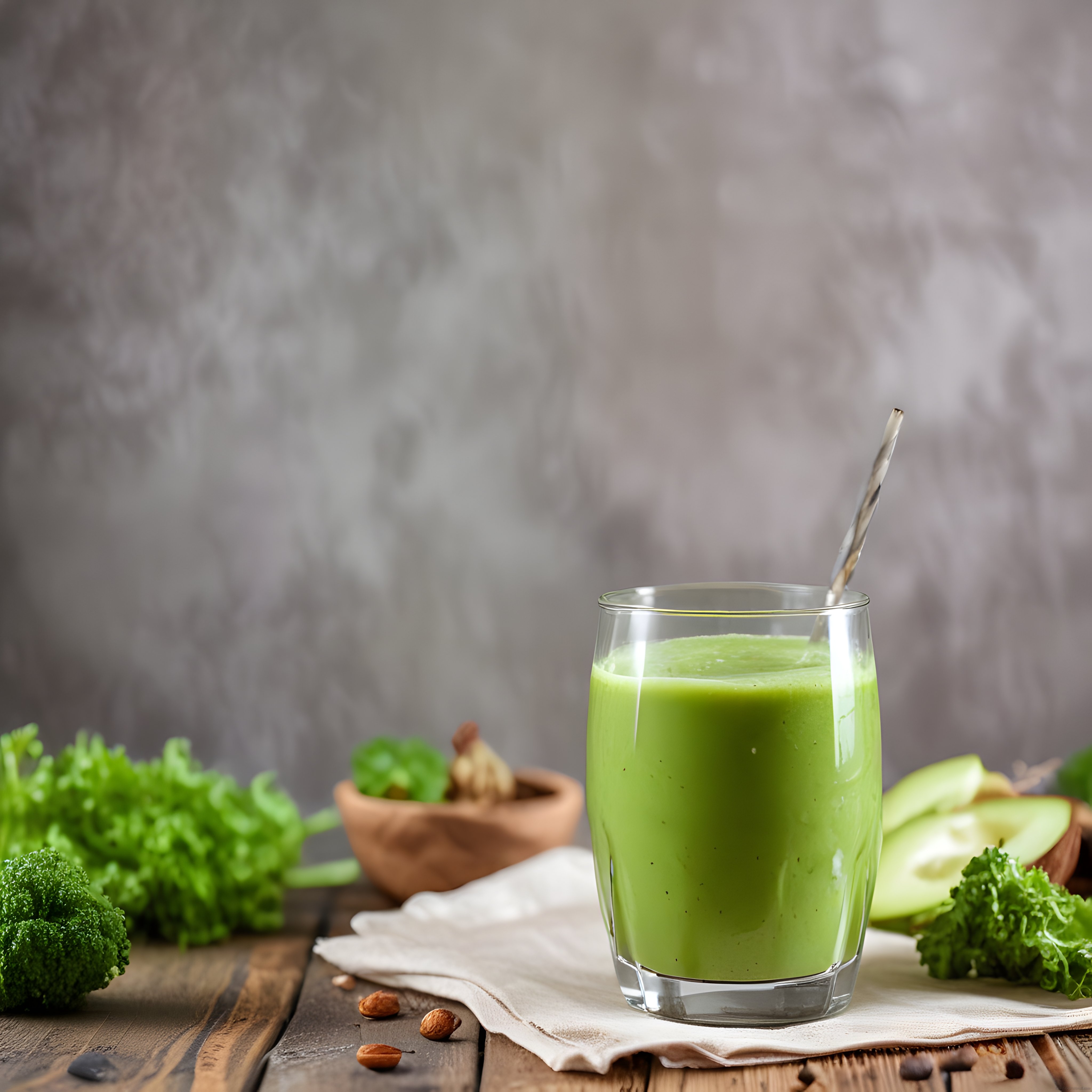 Rustik Ahşap Masada Taze Yeşil Detoks Smoothie ve Sağlıklı Malzemeler