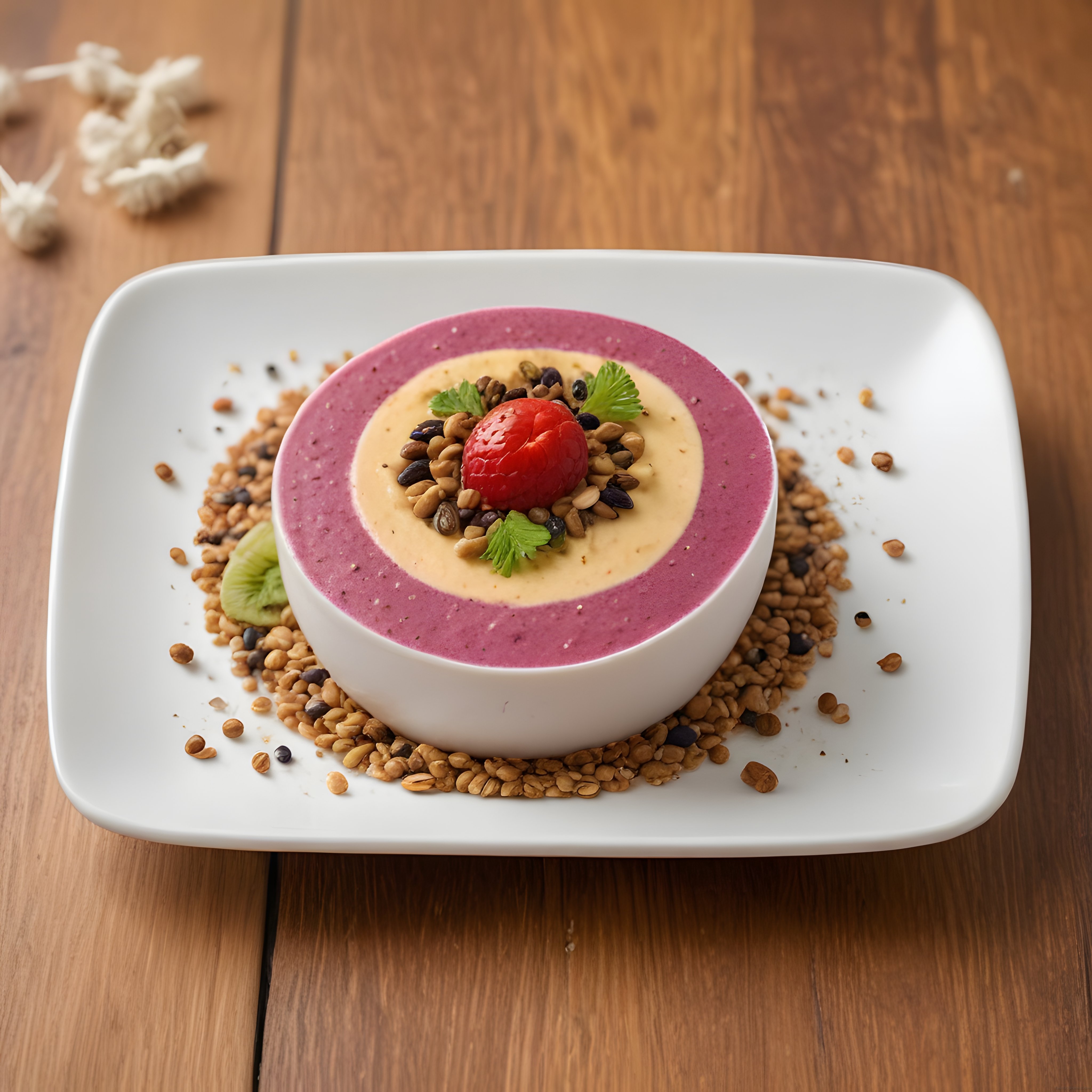 Rustik Ahşap Masada Tohum ve Meyvelerle Süslenmiş Sağlıklı Smoothie Bowl