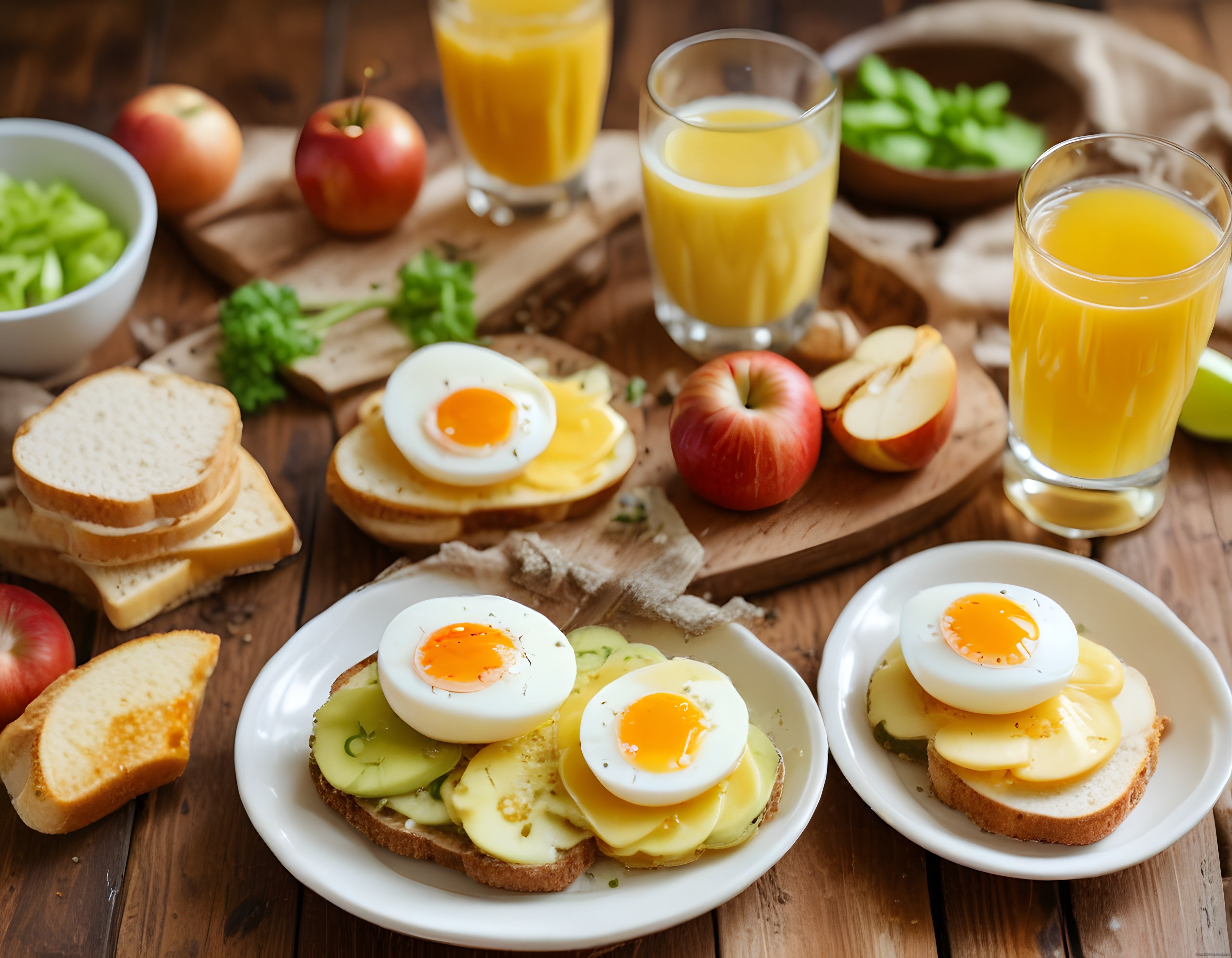 Rustik Ahşap Masada Yumurtalı Peynirli Sağlıklı Kahvaltı Sunumu