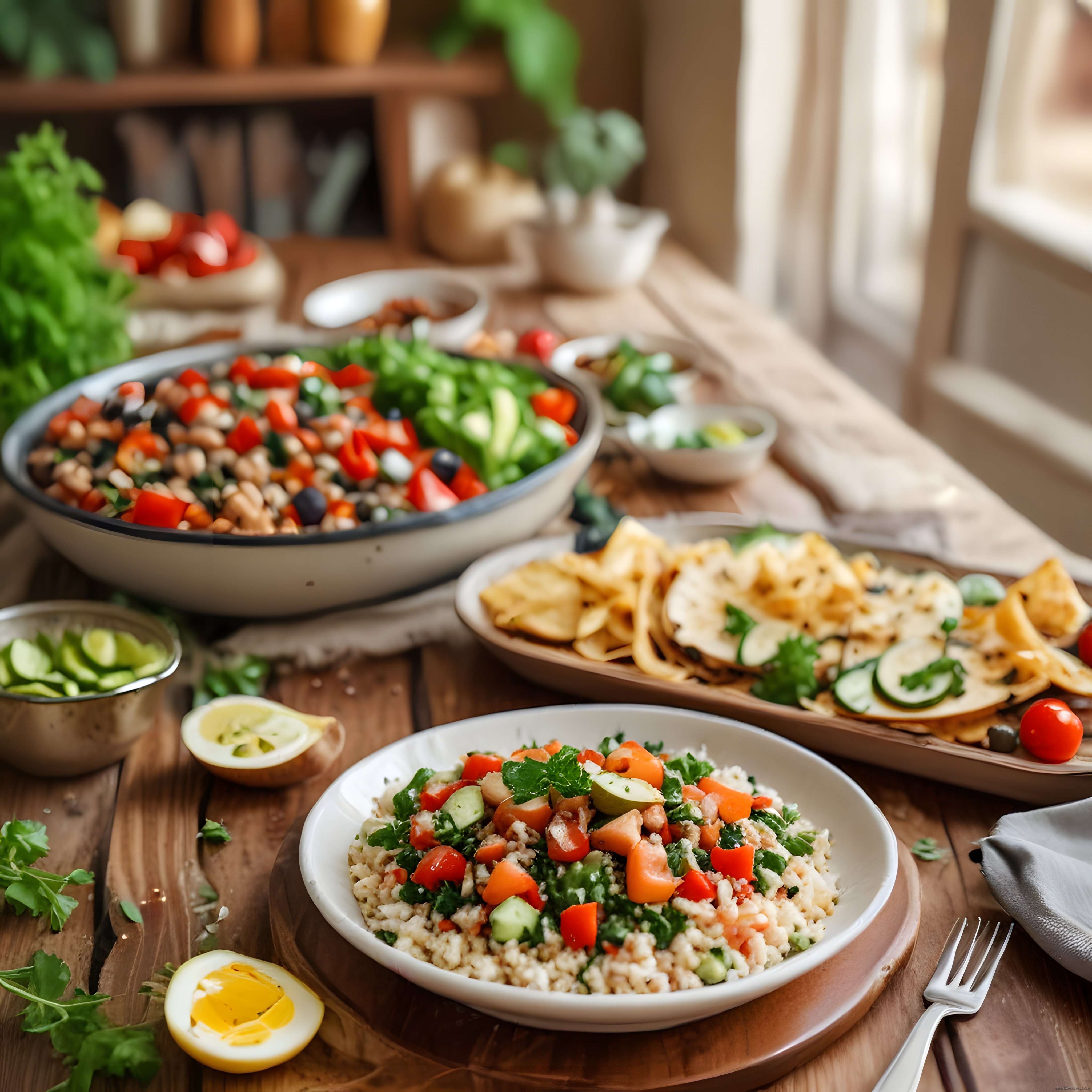 Rustik Ahşap Mutfakta Taze Sebzeli Salata Kasesi ve Sağlıklı Lezzetler