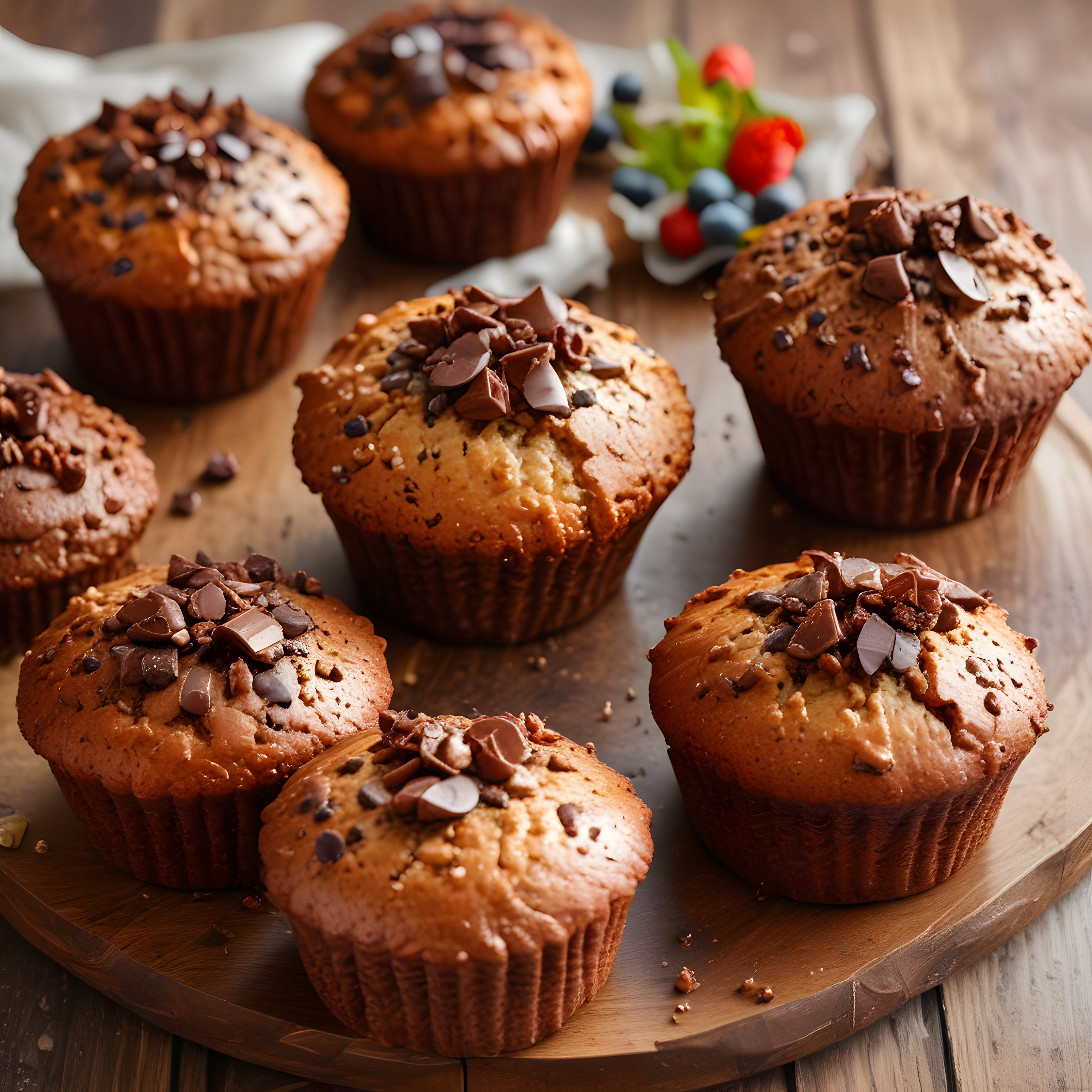 Rustik Ahşap Sunum Tahtası Üzerinde Çikolata Parçacıklı Ev Yapımı Muffinler