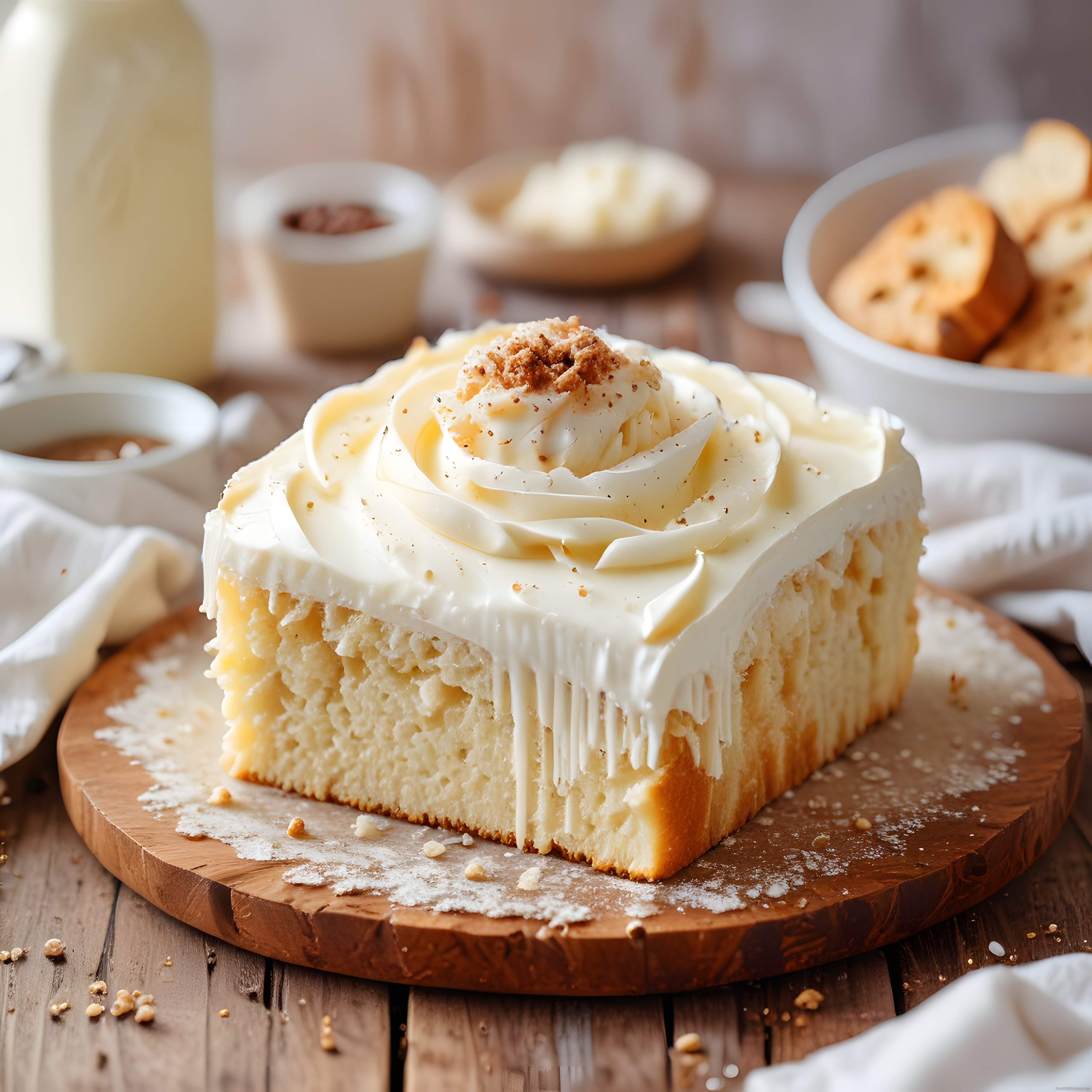 Rustik Ahşap Sunum Tahtası Üzerinde Kremalı Cheesecake Dilimi