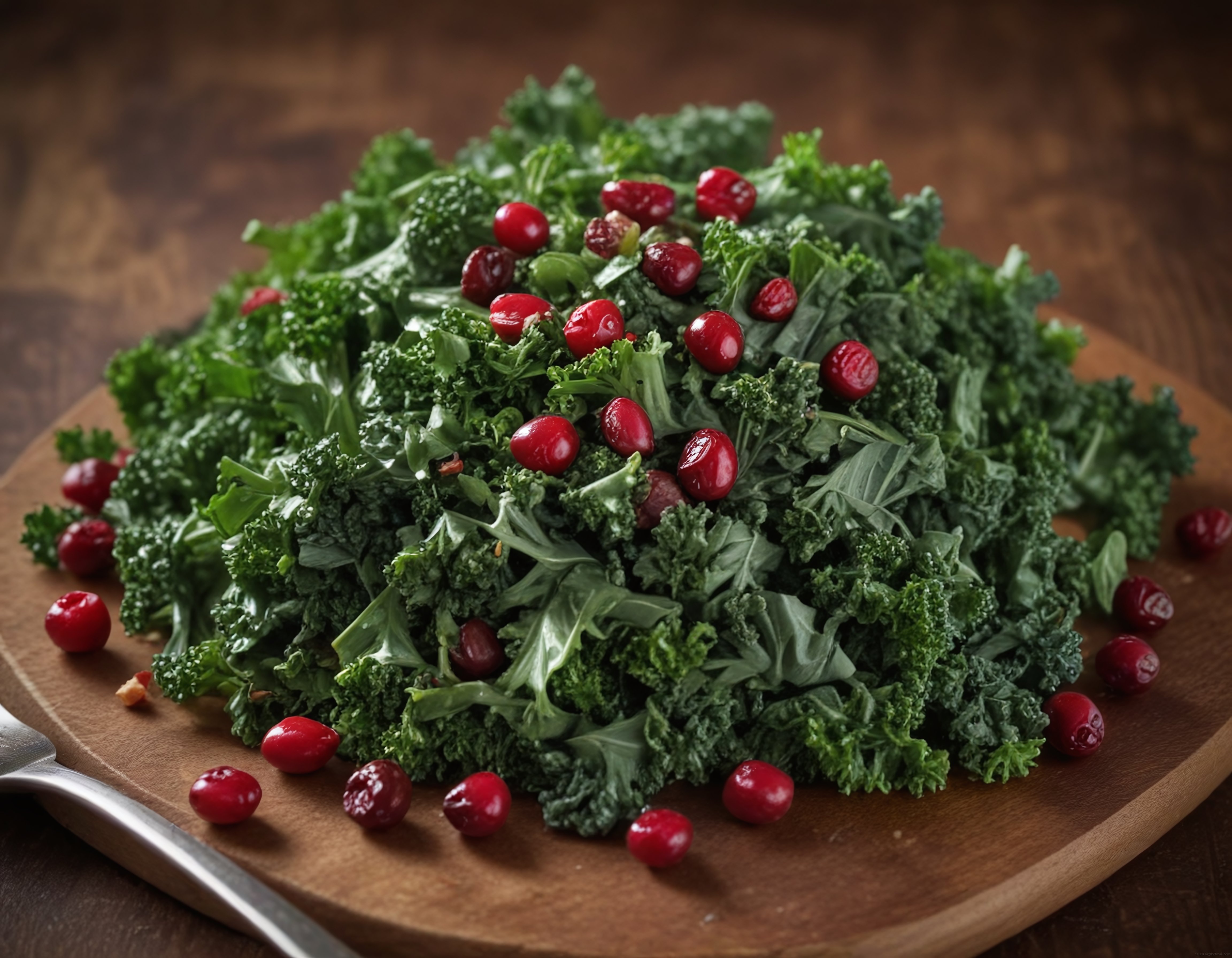Rustik Ahşap Sunum Tahtası Üzerinde Yaban Mersinli Taze Kıvırcık Salata
