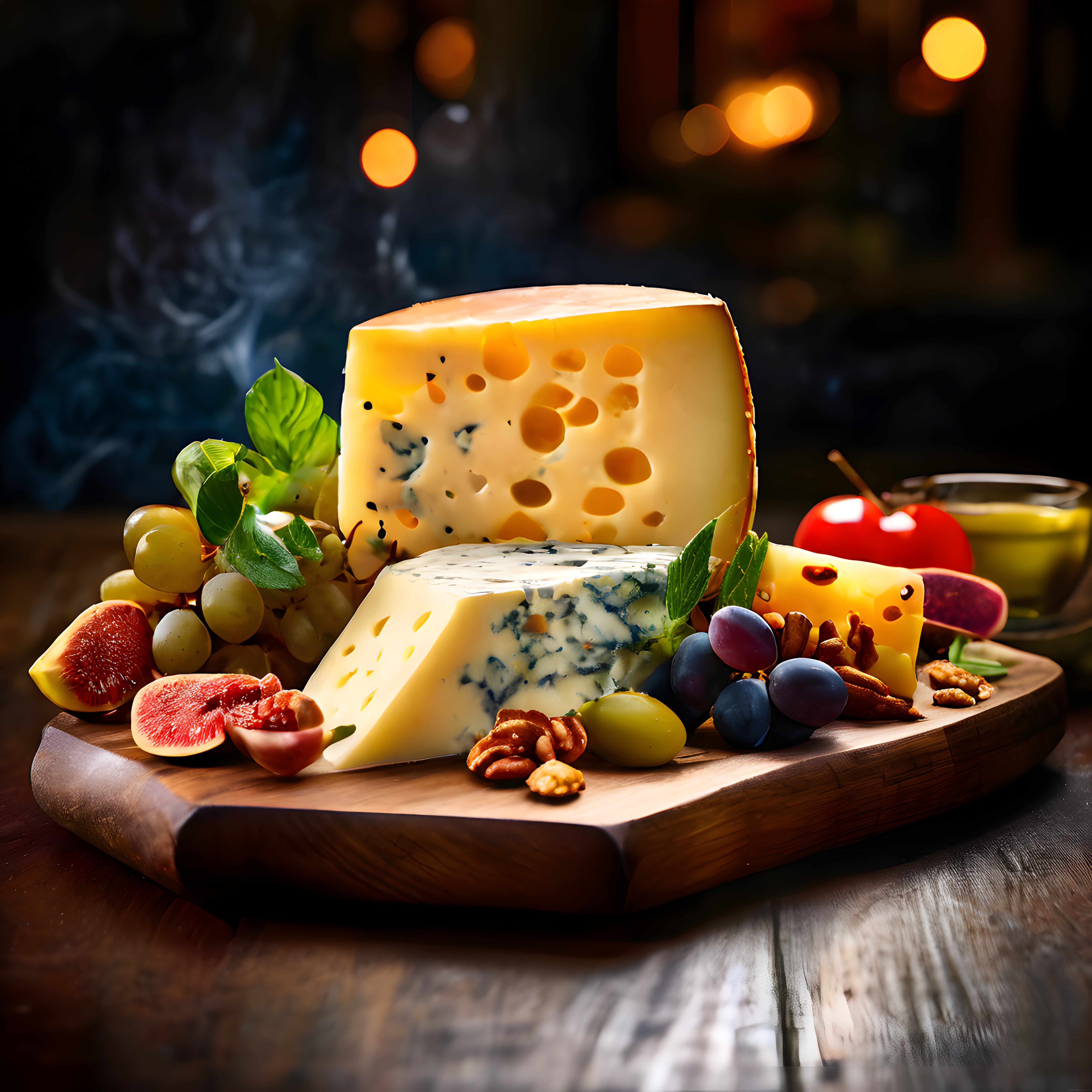Rustik Ahşap Sunum Tahtasında Üzüm ve Cevizli Gourmet Peynir Tabağı