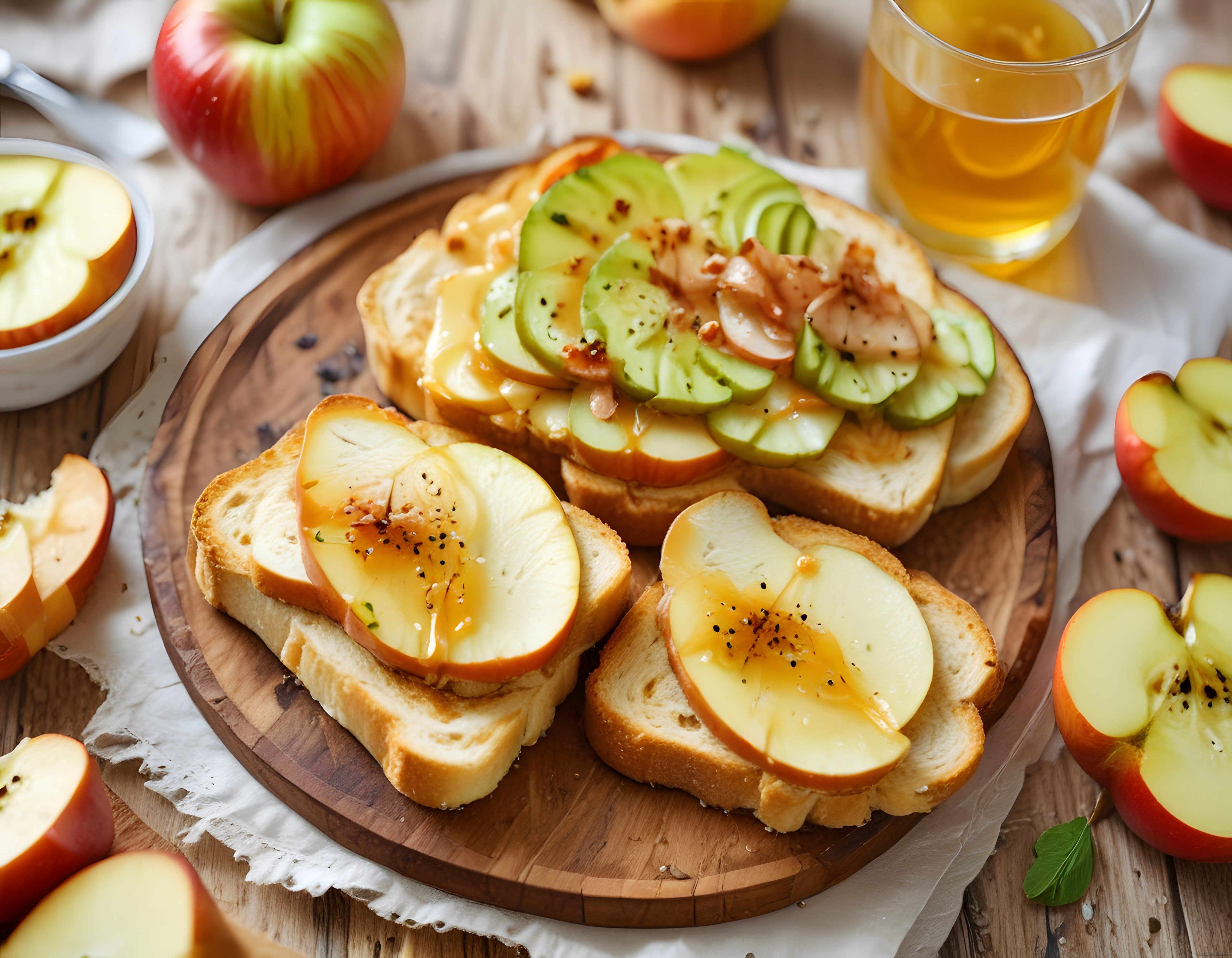 Rustik Ahşap Sunumda Ballı ve Taze Elmalı Kahvaltılık Tost Tarifi