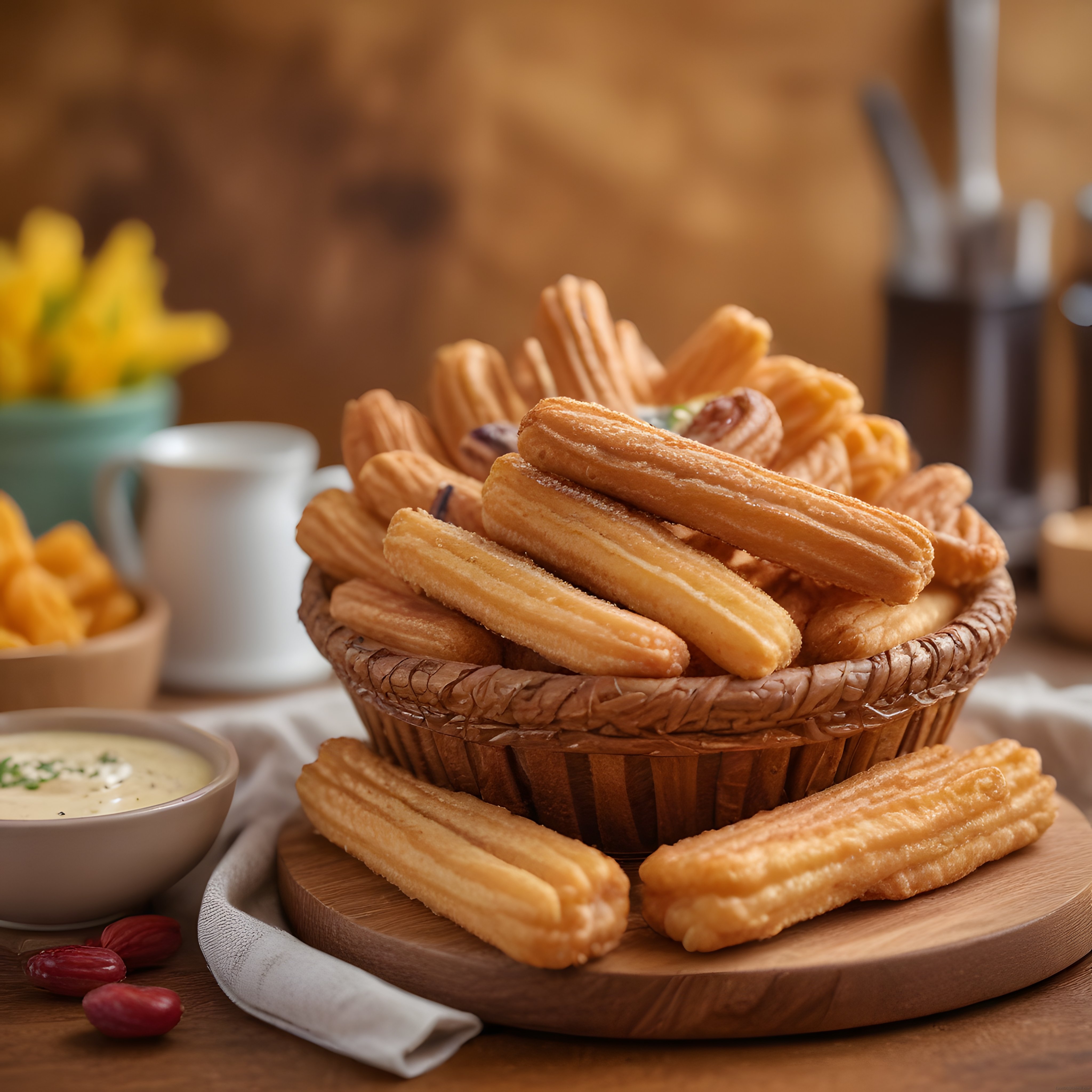 Rustik Ahşap Sunumda Çıtır Churros ve Dip Sos ile İspanyol Tatlı Keyfi