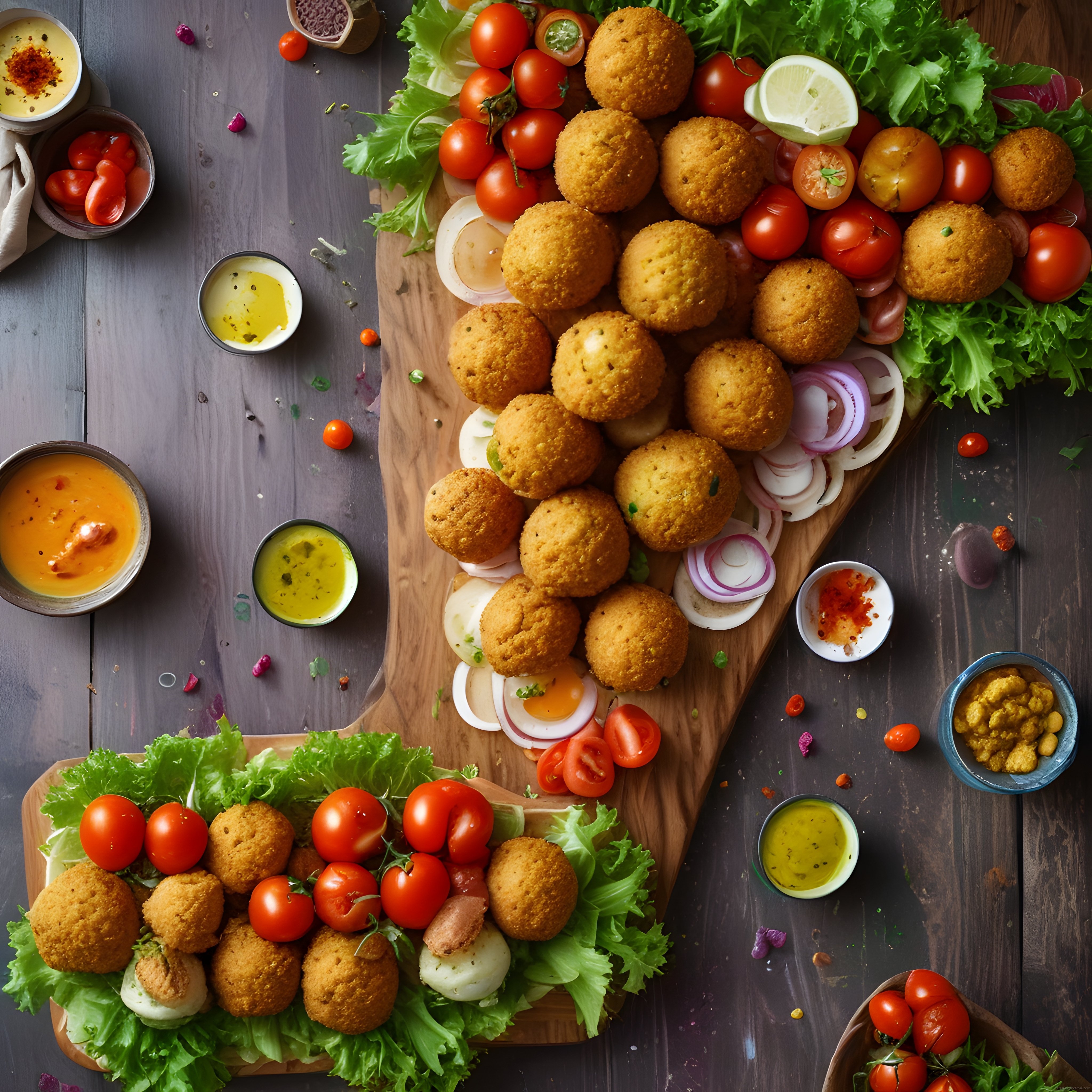 Rustik Ahşap Sunumda Çıtır Pane Kaplamasıyla Scotch Egg ve Ev Yapımı Dip Soslar