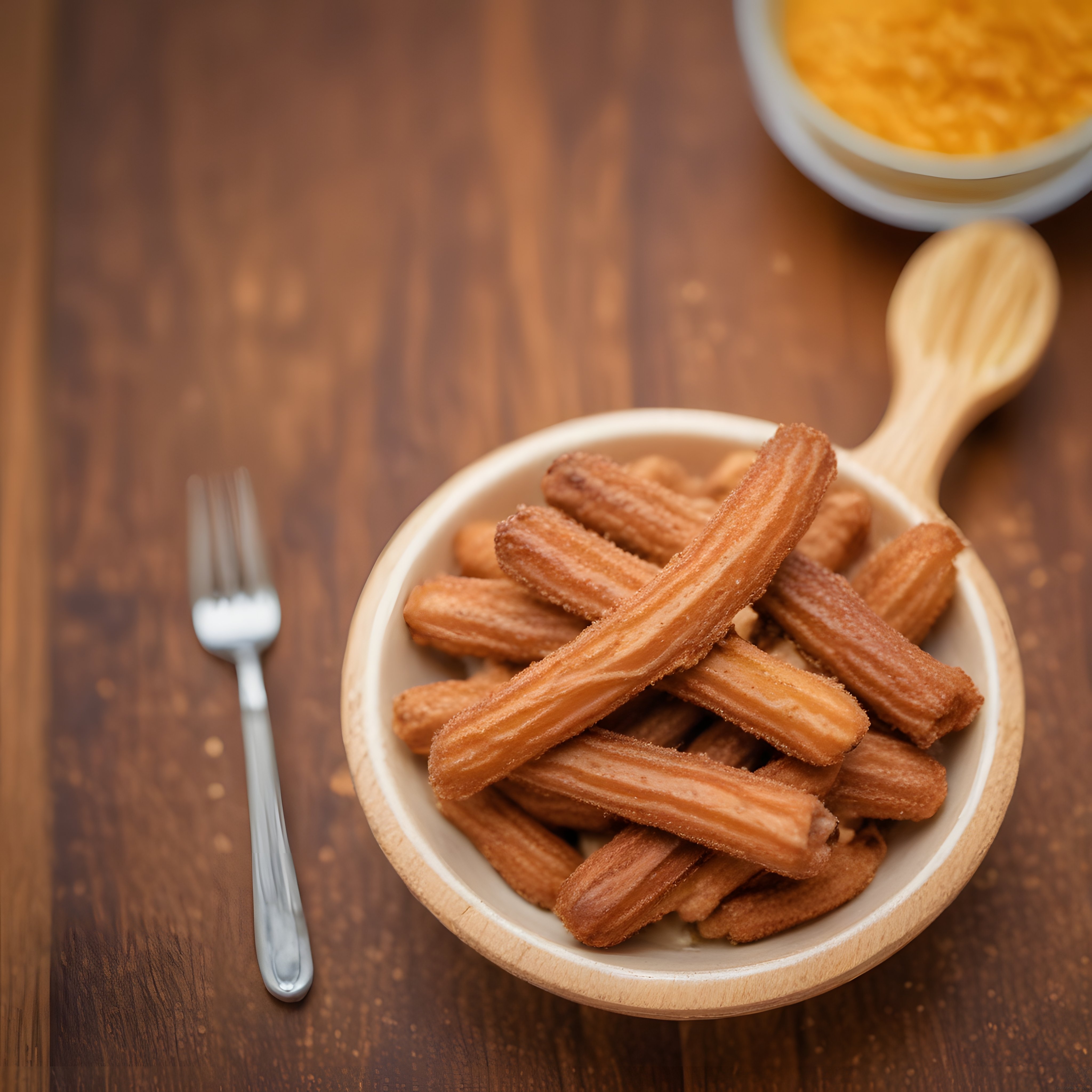 Rustik Ahşap Sunumda Kıtır İspanyol Churros Tatlısı ve Sıcak Karamel Sosu