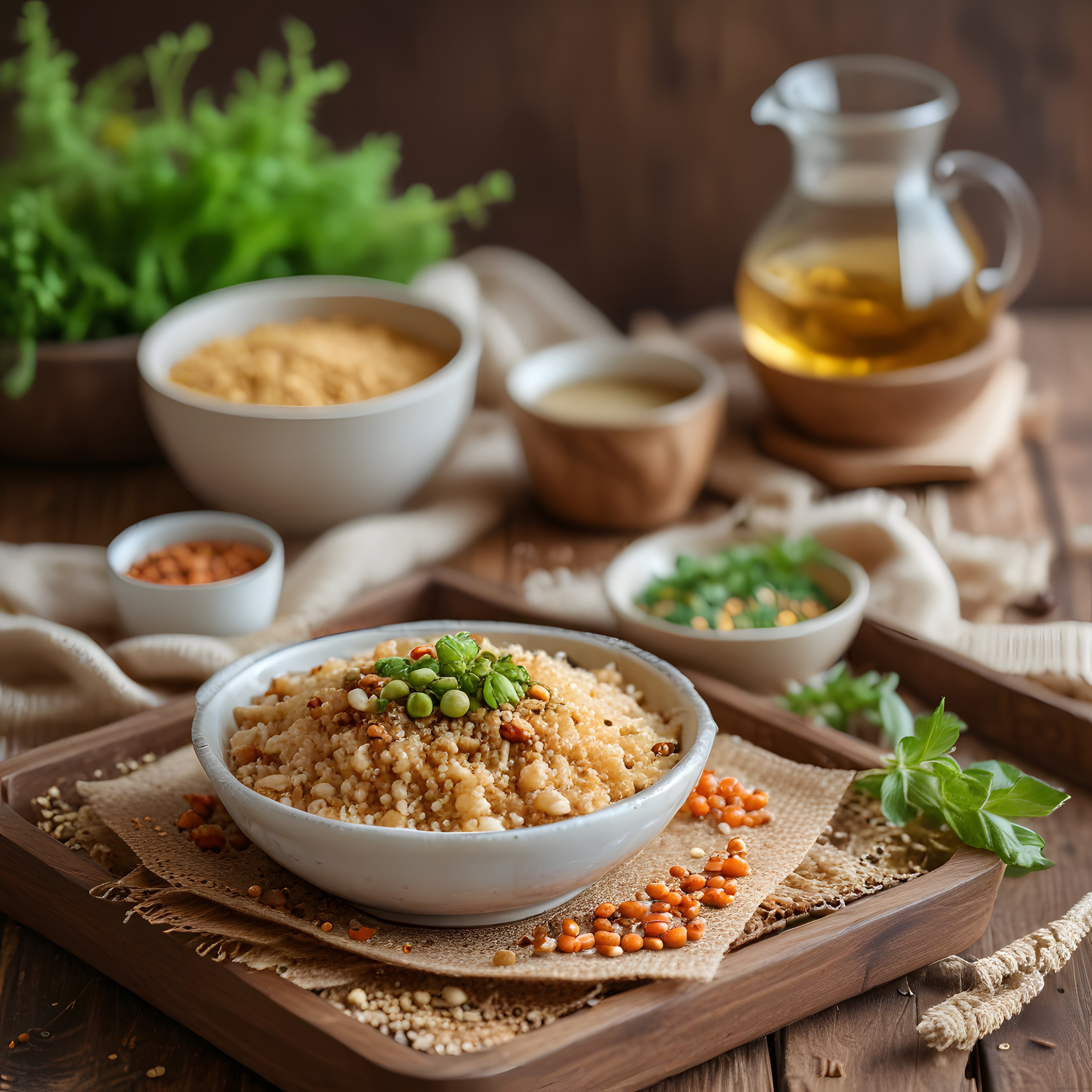 Rustik Ahşap Sunumda Kuskus Salatası ve Ev Yapımı Lezzetler