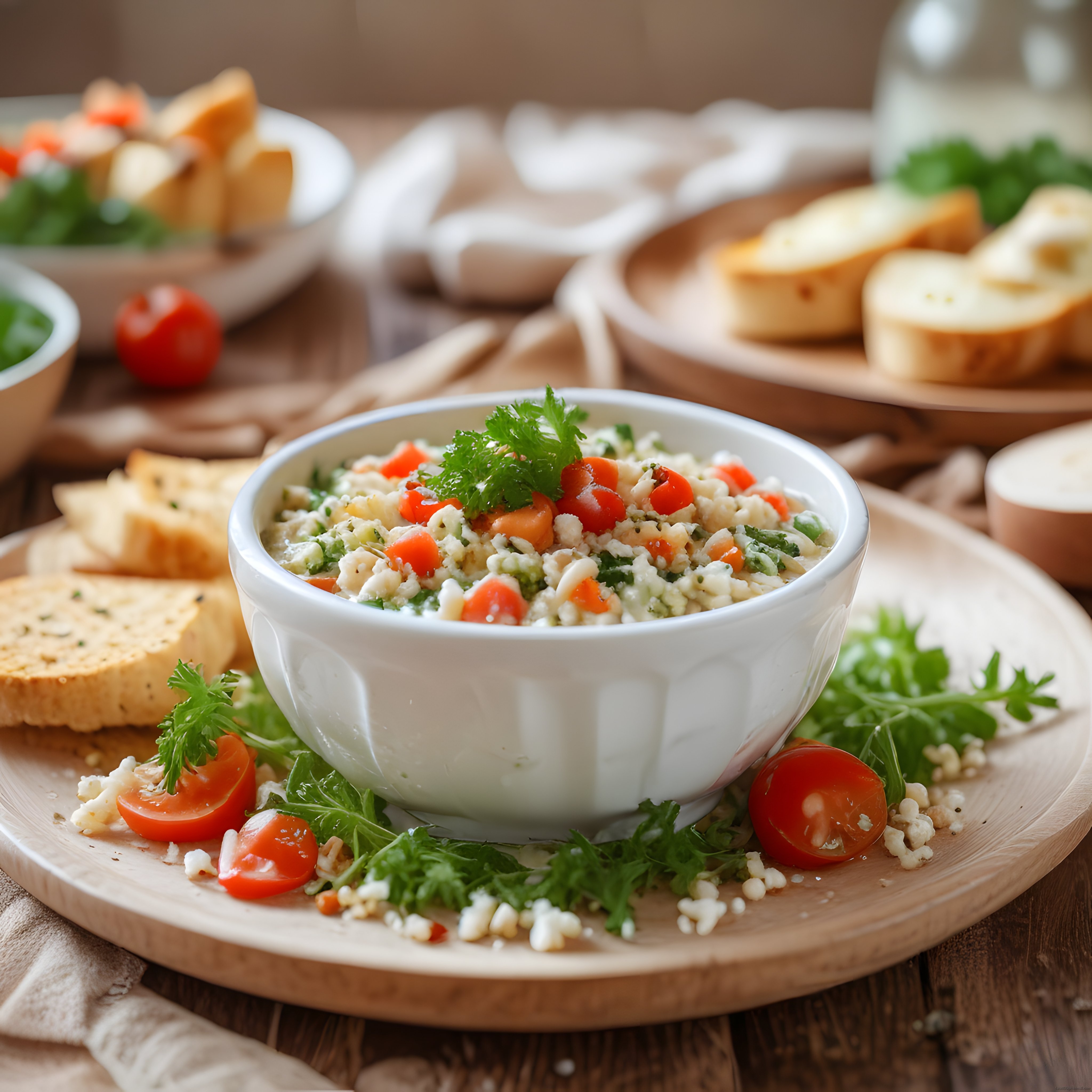 Rustik Ahşap Sunumda Lor Peynirli Salata ve Kızarmış Ekmek Tarifi