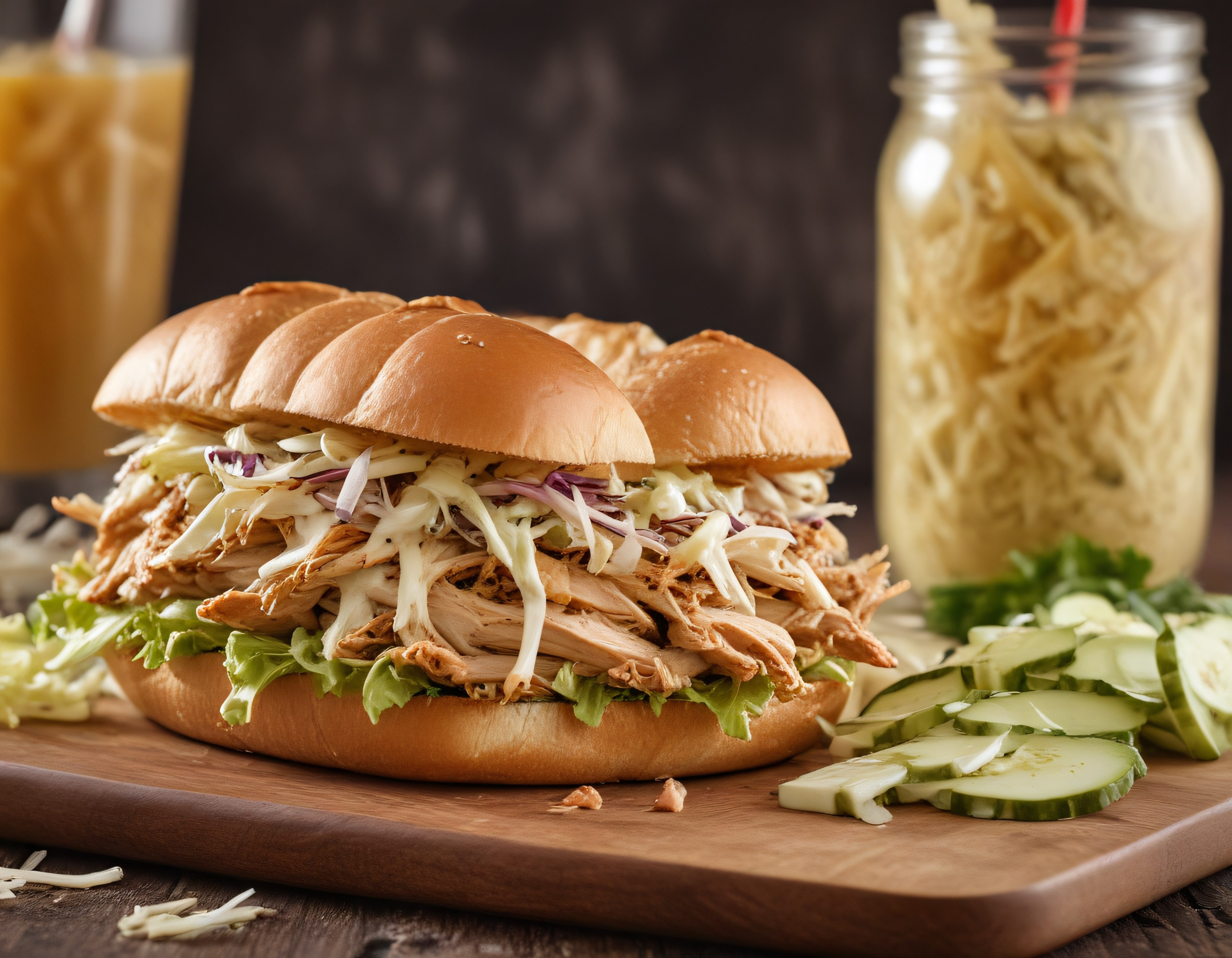 Rustik Ahşap Sunumda Pulled Chicken Burger ve Coleslaw Tarifi