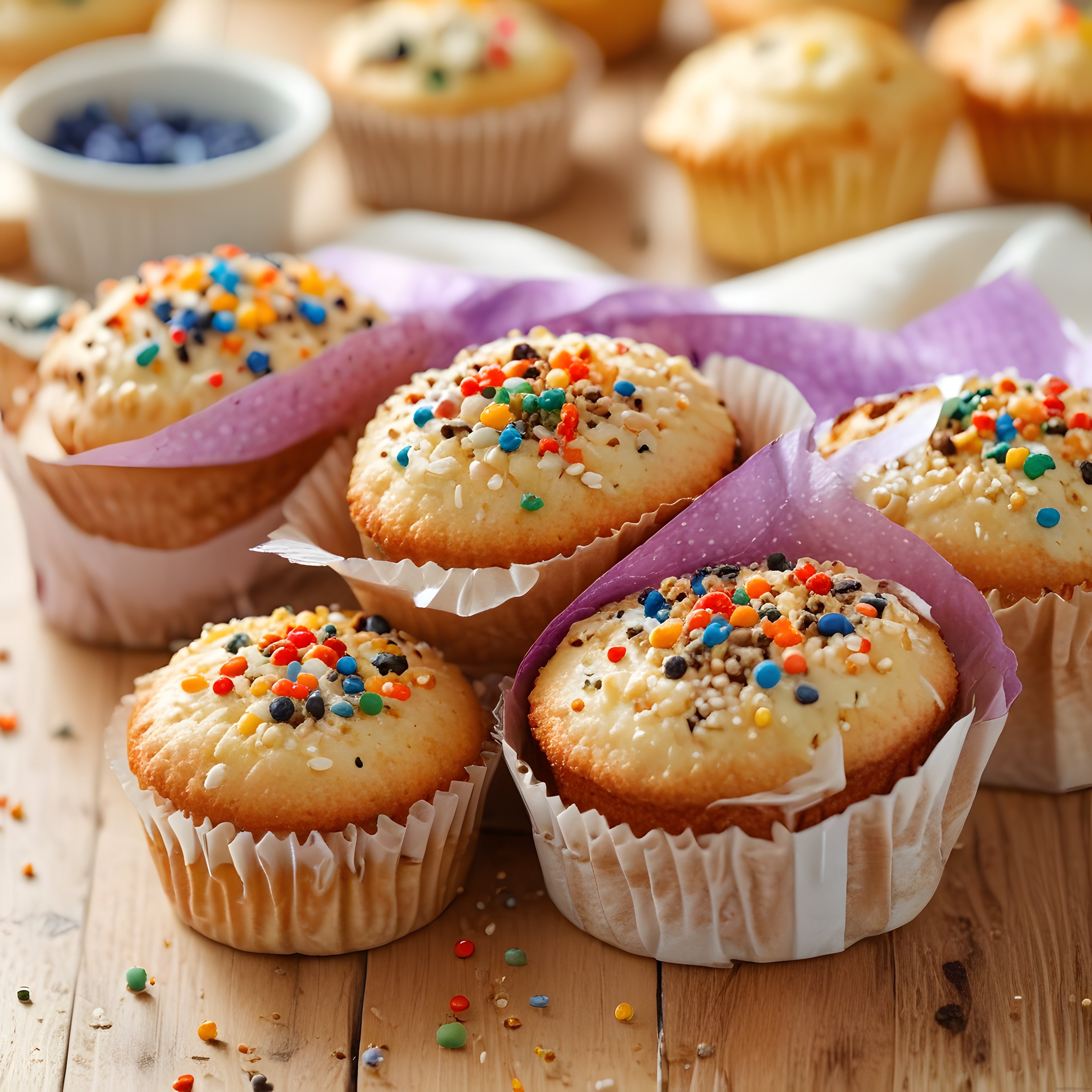 Rustik Ahşap Sunumda Renkli Şekerlemeli Kapkek ve Muffin Çeşitleri