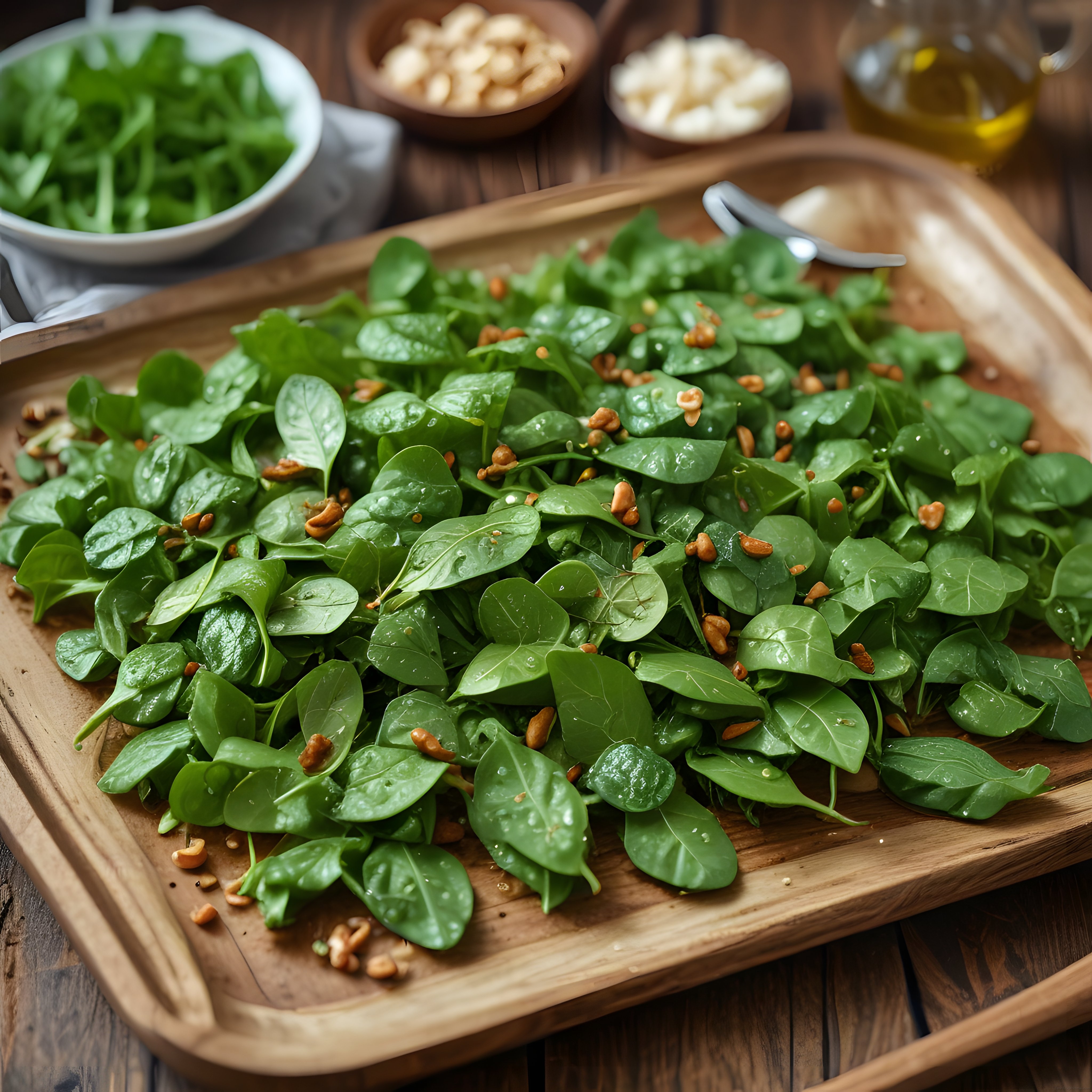 Rustik Ahşap Sunumda Taze Ispanaklı Cevizli Sağlıklı Salata Tarifi