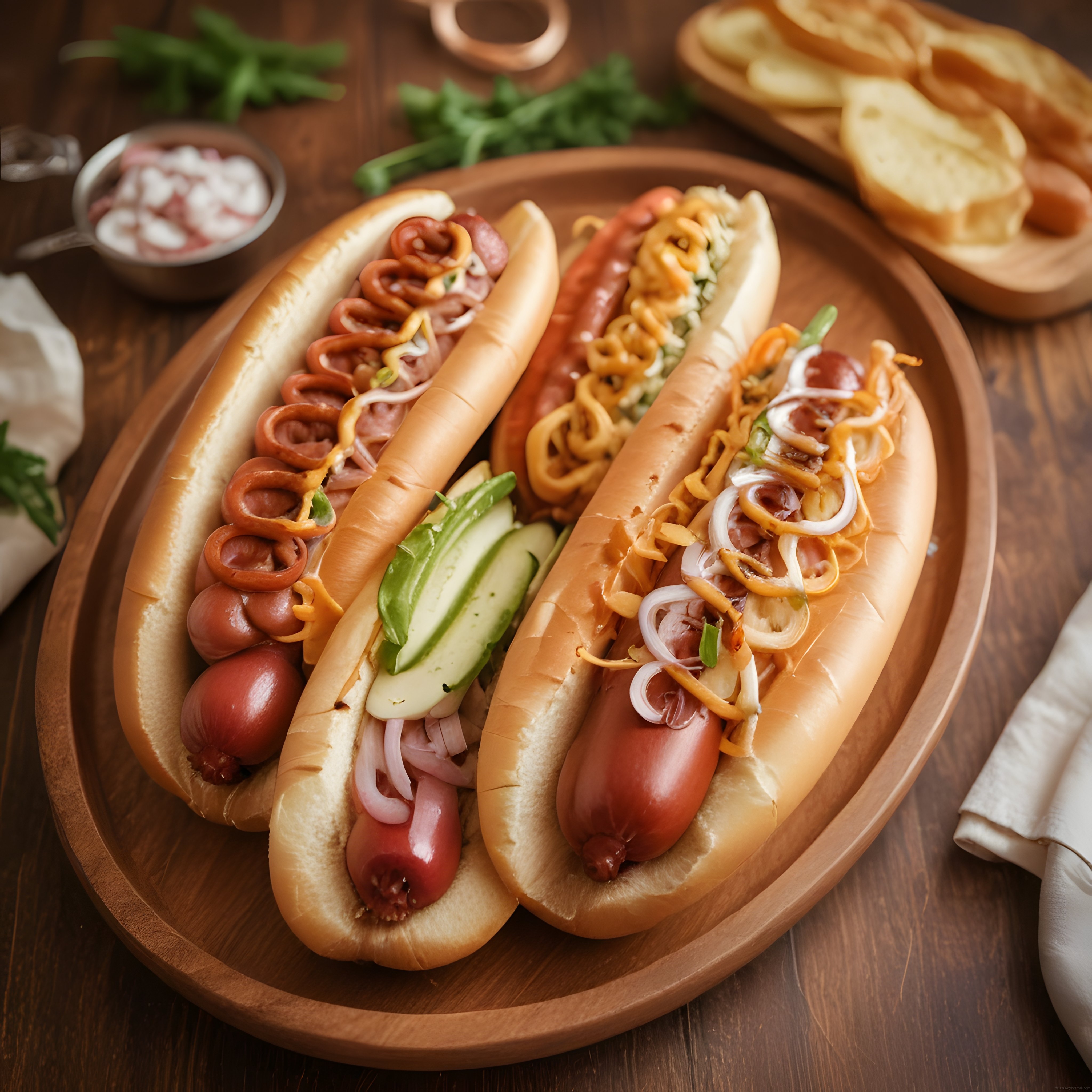 Rustik Ahşap Sunumlu Özel Soslu Hot Dog ve Sosisli Sandviçler