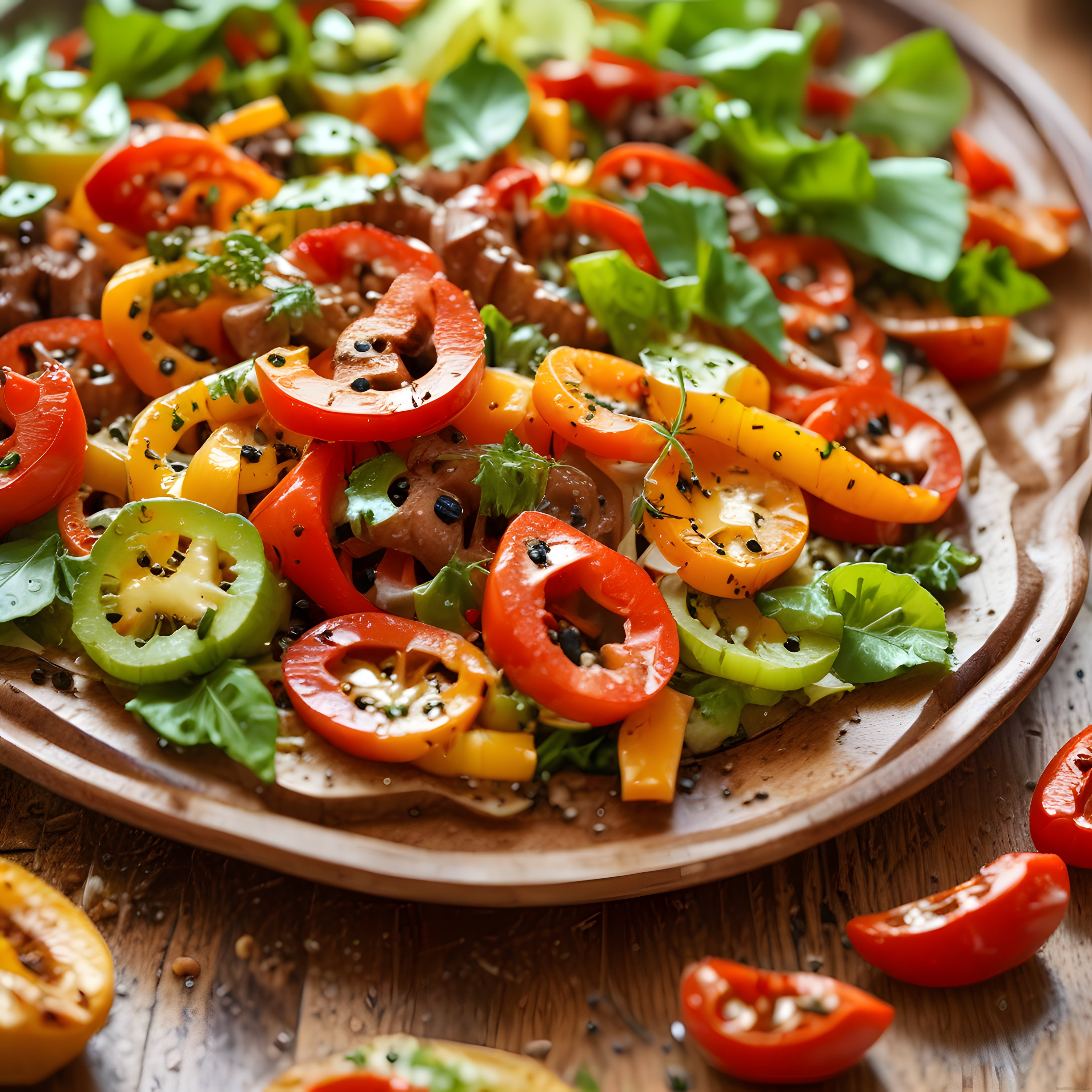 Rustik Ahşap Tahta Üzerinde Renkli Sebzeli Mantarlı İtalyan Pizza