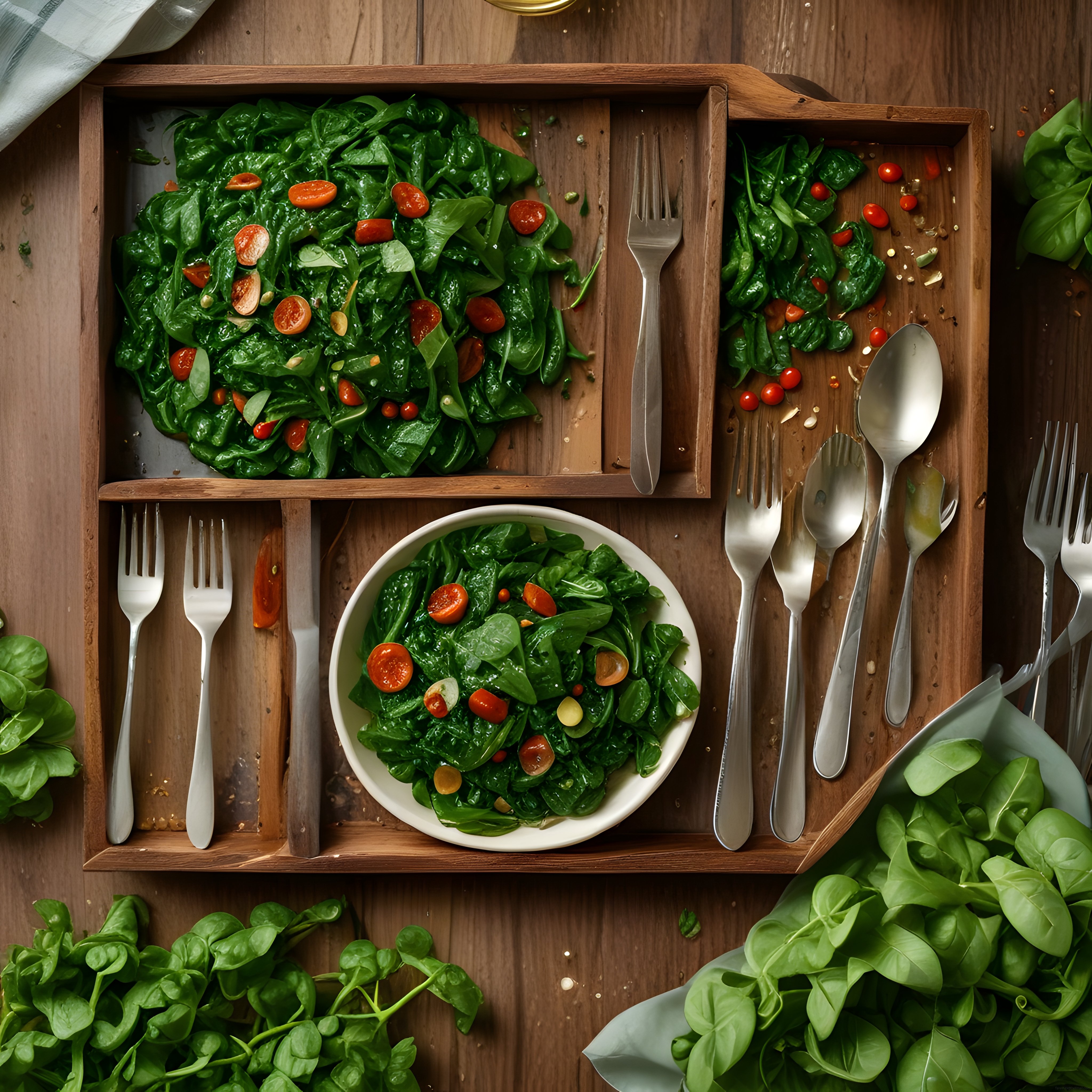 Rustik Ahşap Tepsi ve Kasede Taze Yeşillik Salata Malzemeleri ile Vegan Sunum