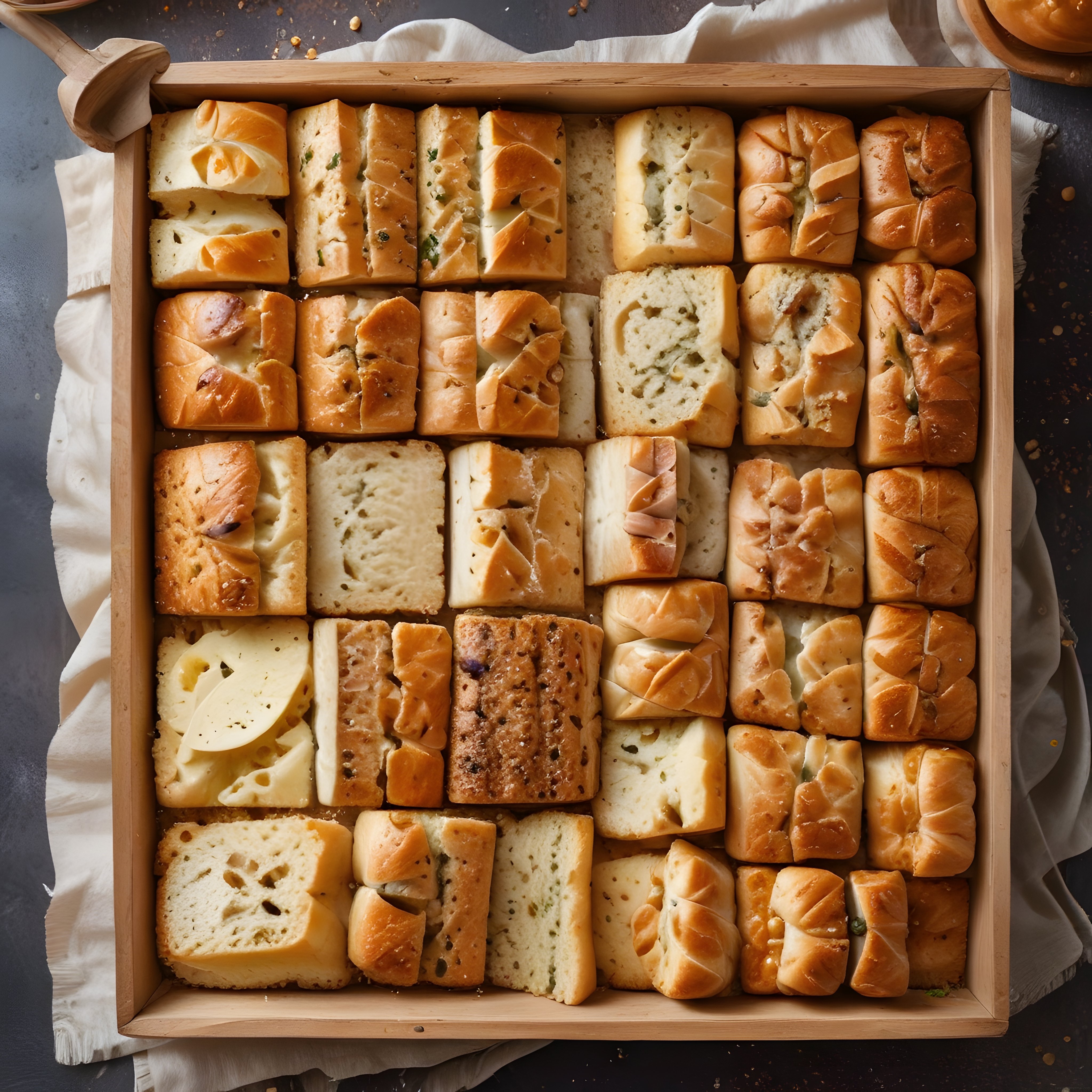 Rustik Ahşap Tepside Lezzetli Ev Yapımı Ekmek ve Tuzlu Hamur İşleri