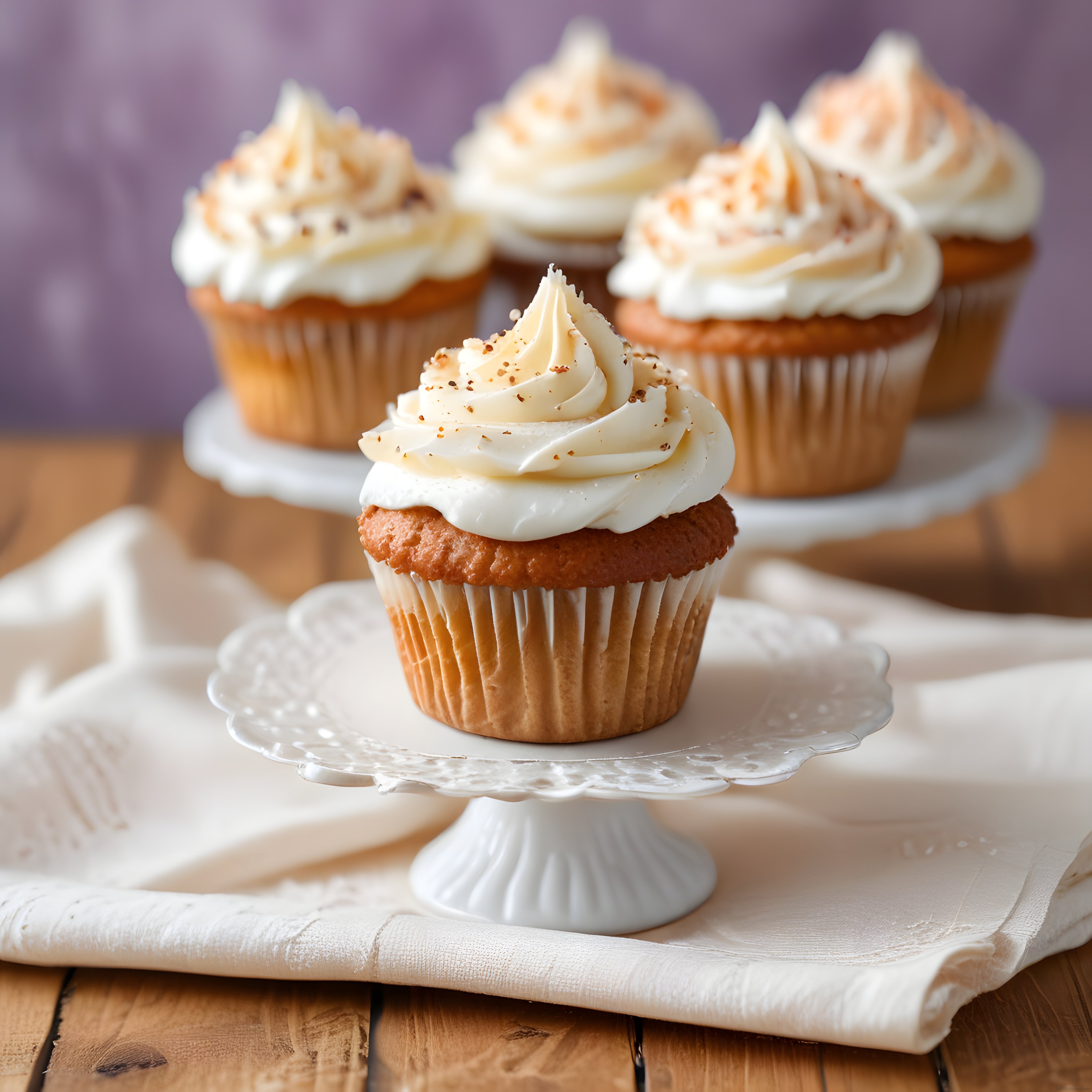 Rustik ahşap zemin üzerinde tarçınlı kremalı yumuşak cupcakeler