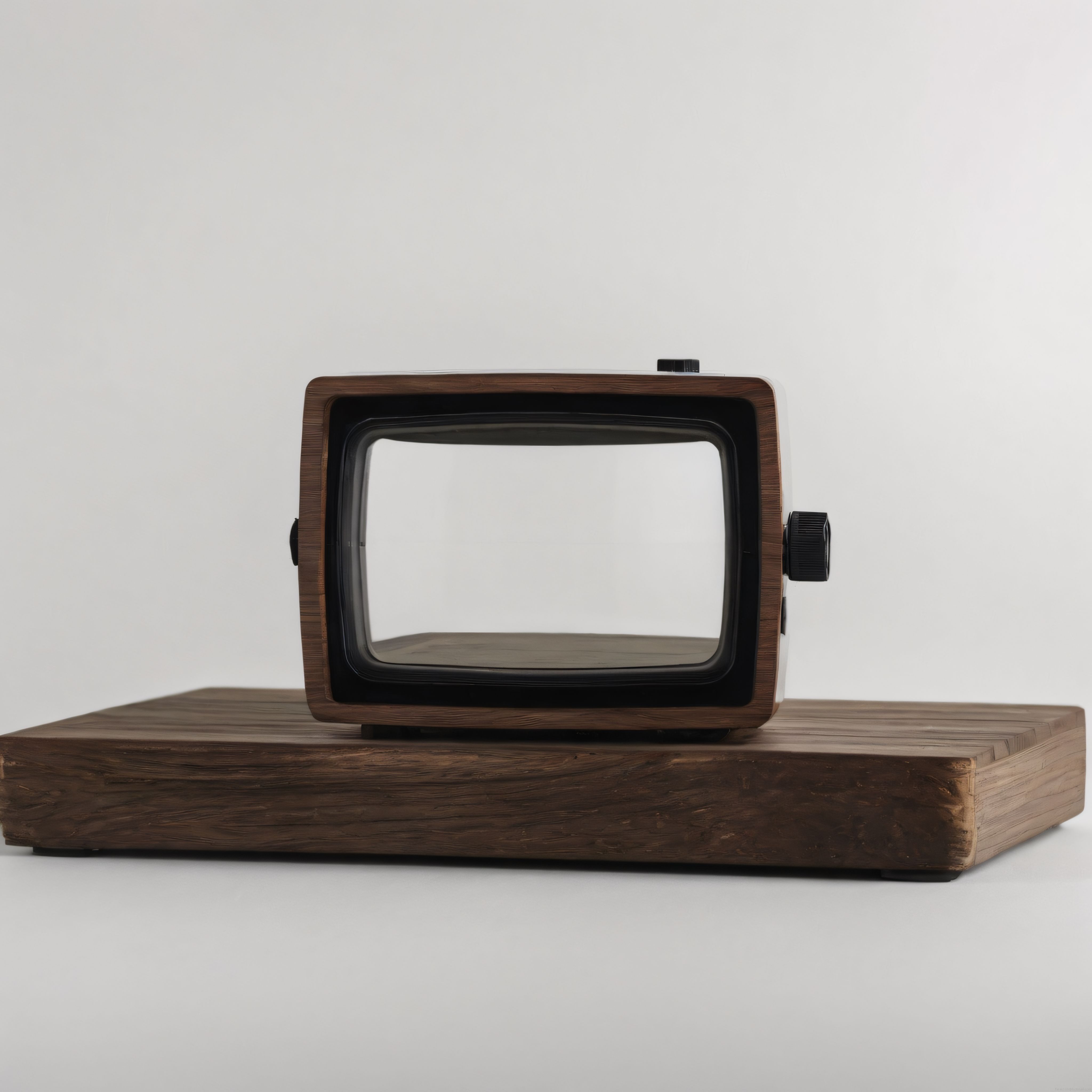 Rustik ahşap zeminde duran vintage kablolu televizyon, minimalist stüdyo çekimi