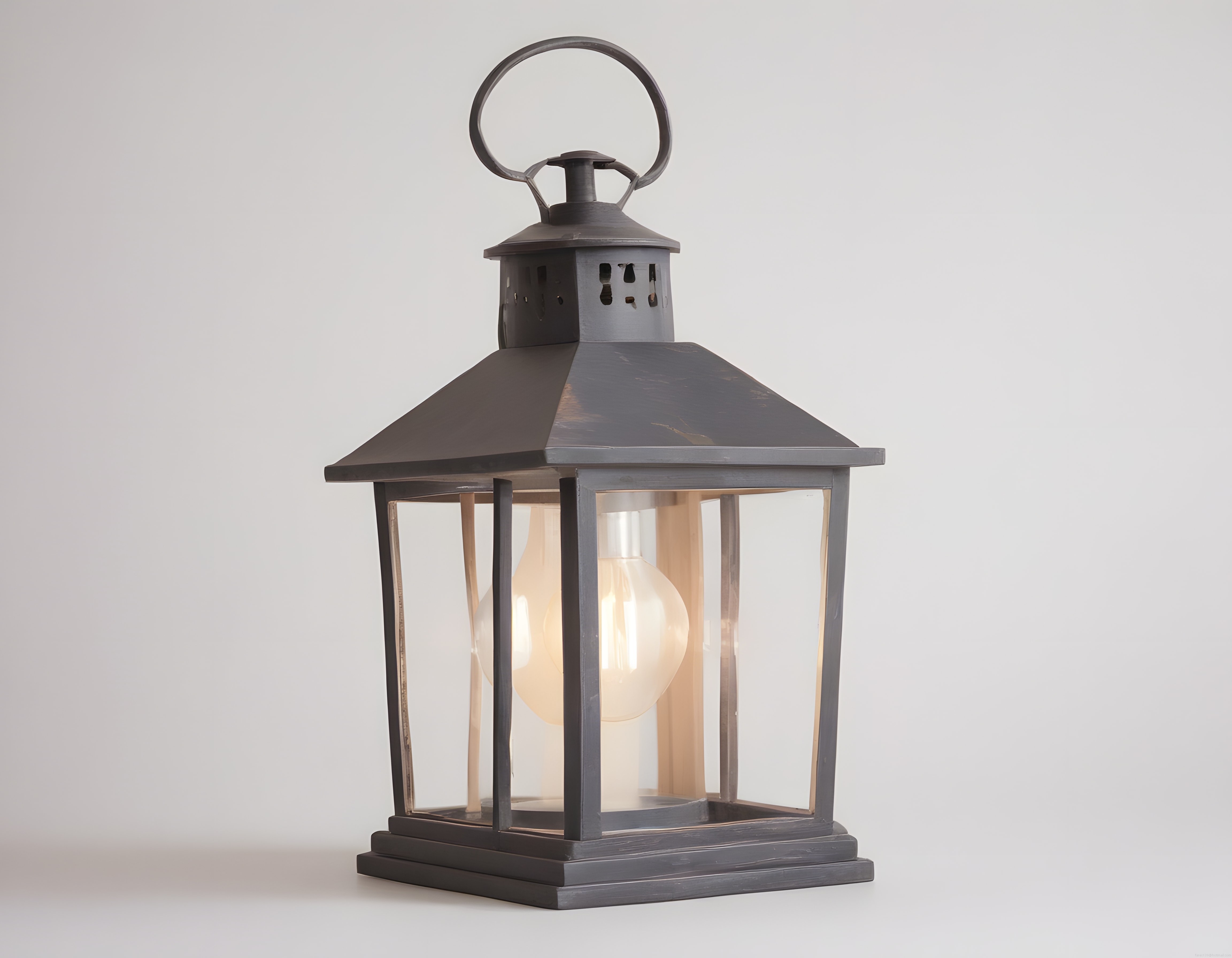 Rustik Gri Metal Fener İçinde Parlak Edison Ampul ile Sıcak Ev Dekorasyonu