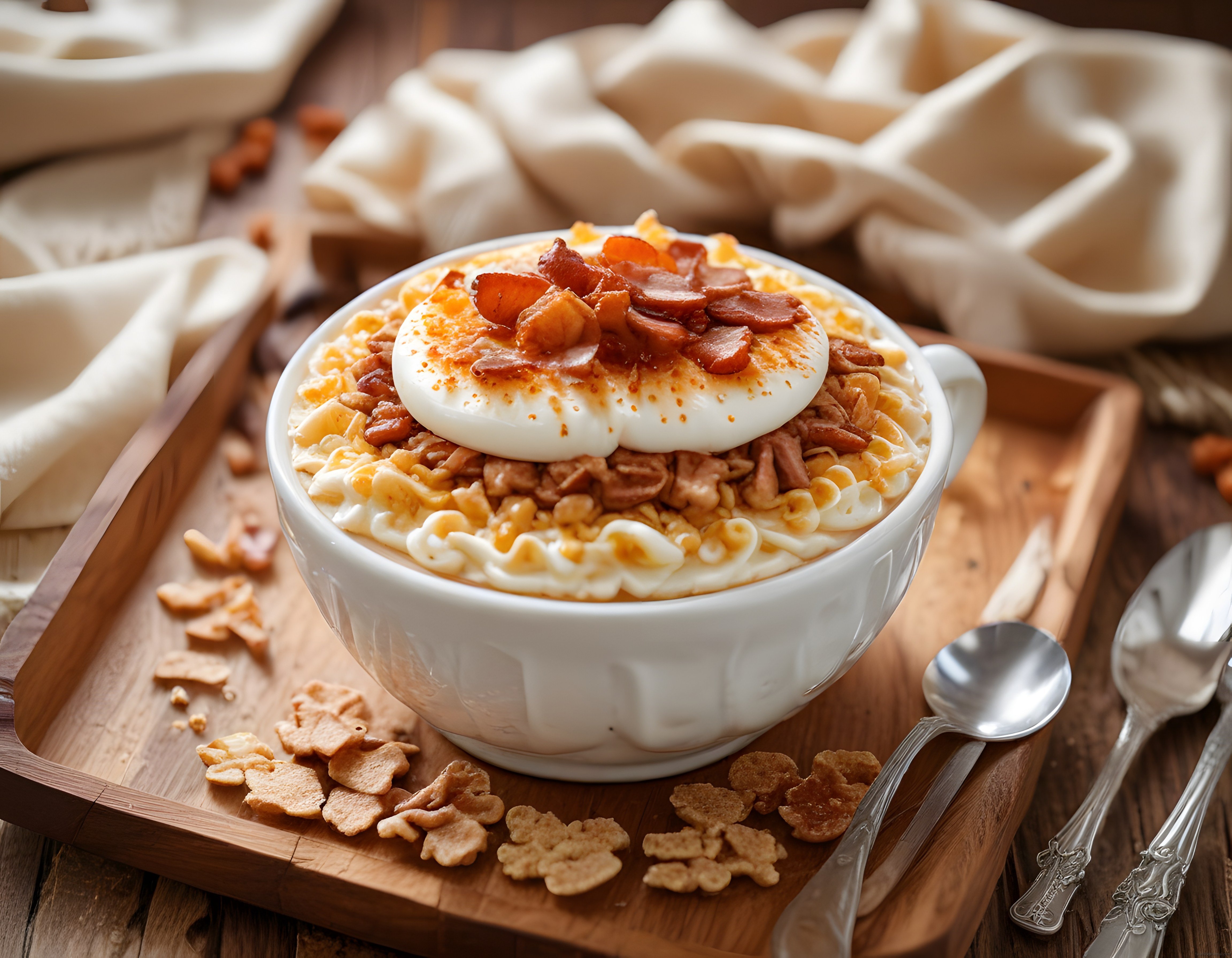 Rustik Kahvaltı Kasesi: Yoğurt, Granola, Poşe Yumurta ve Bacon Eşliğinde
