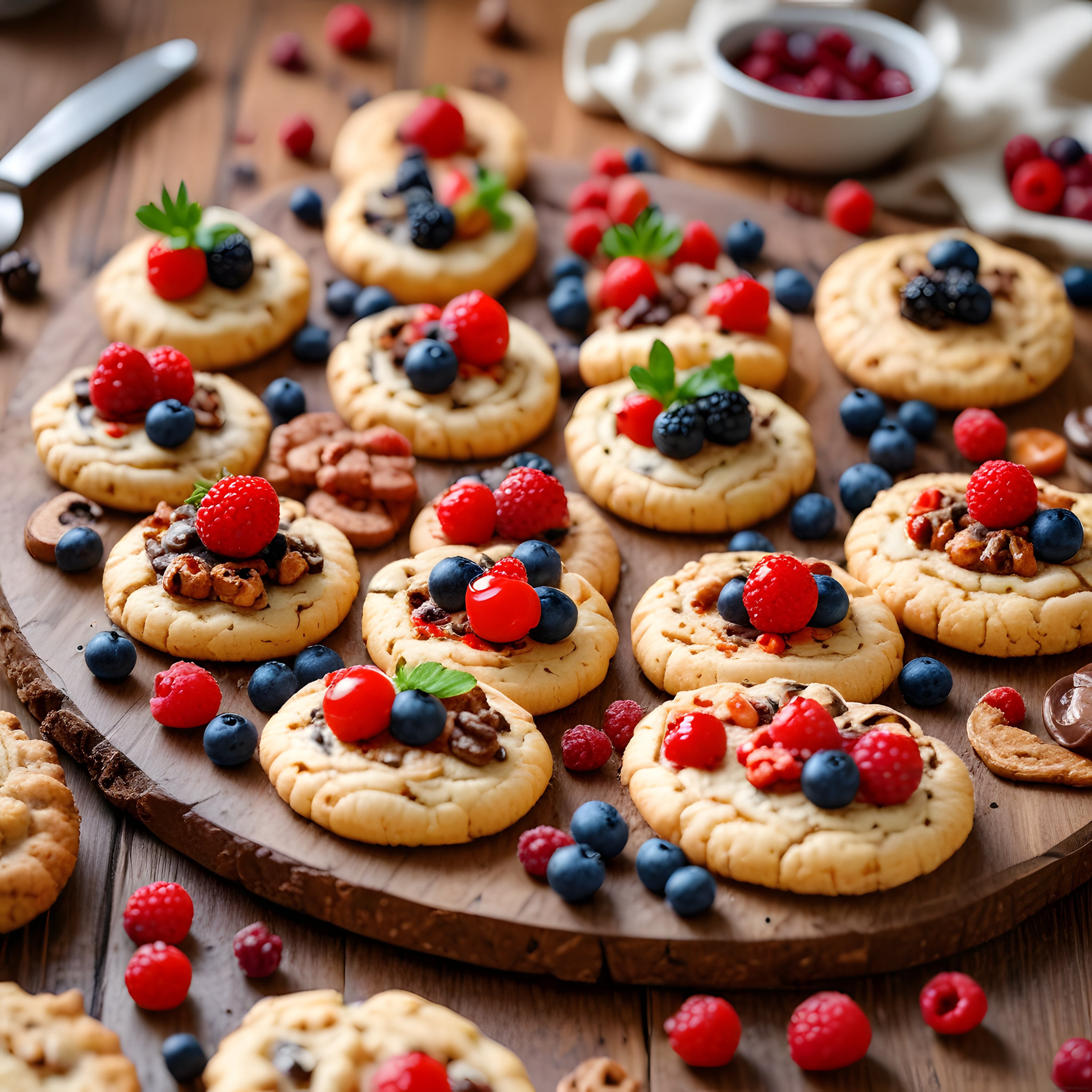 Rustik Kahvaltı Masasında Orman Meyveli Mini Tart ve Taze Kurabiye Çeşitleri