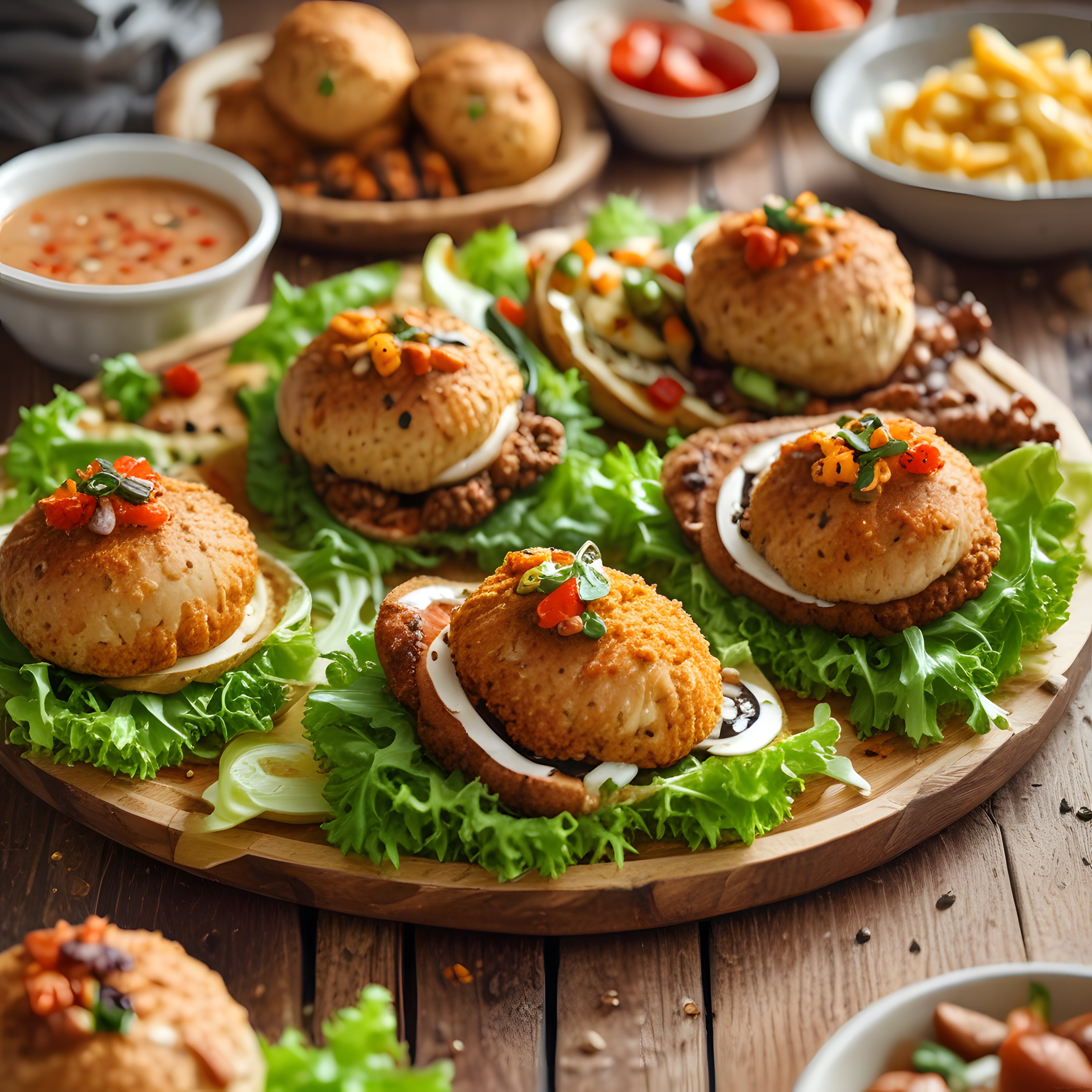 Rustik Masada Garnitürlü Mini Burger Sunumu ve Sokak Lezzetleri