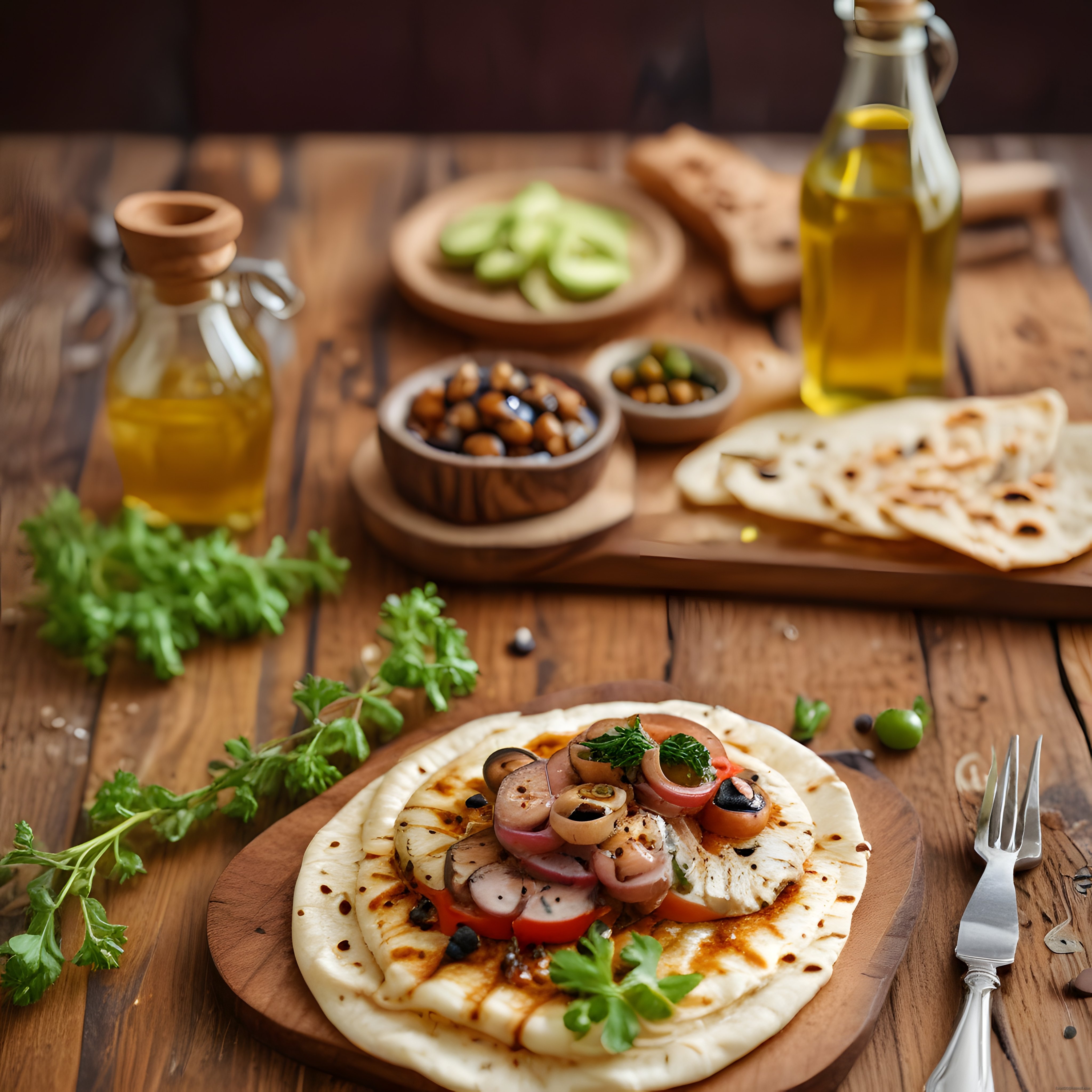 Rustik Masada Hellim Peynirli Flatbread ve Zeytinli Kahvaltı Keyfi