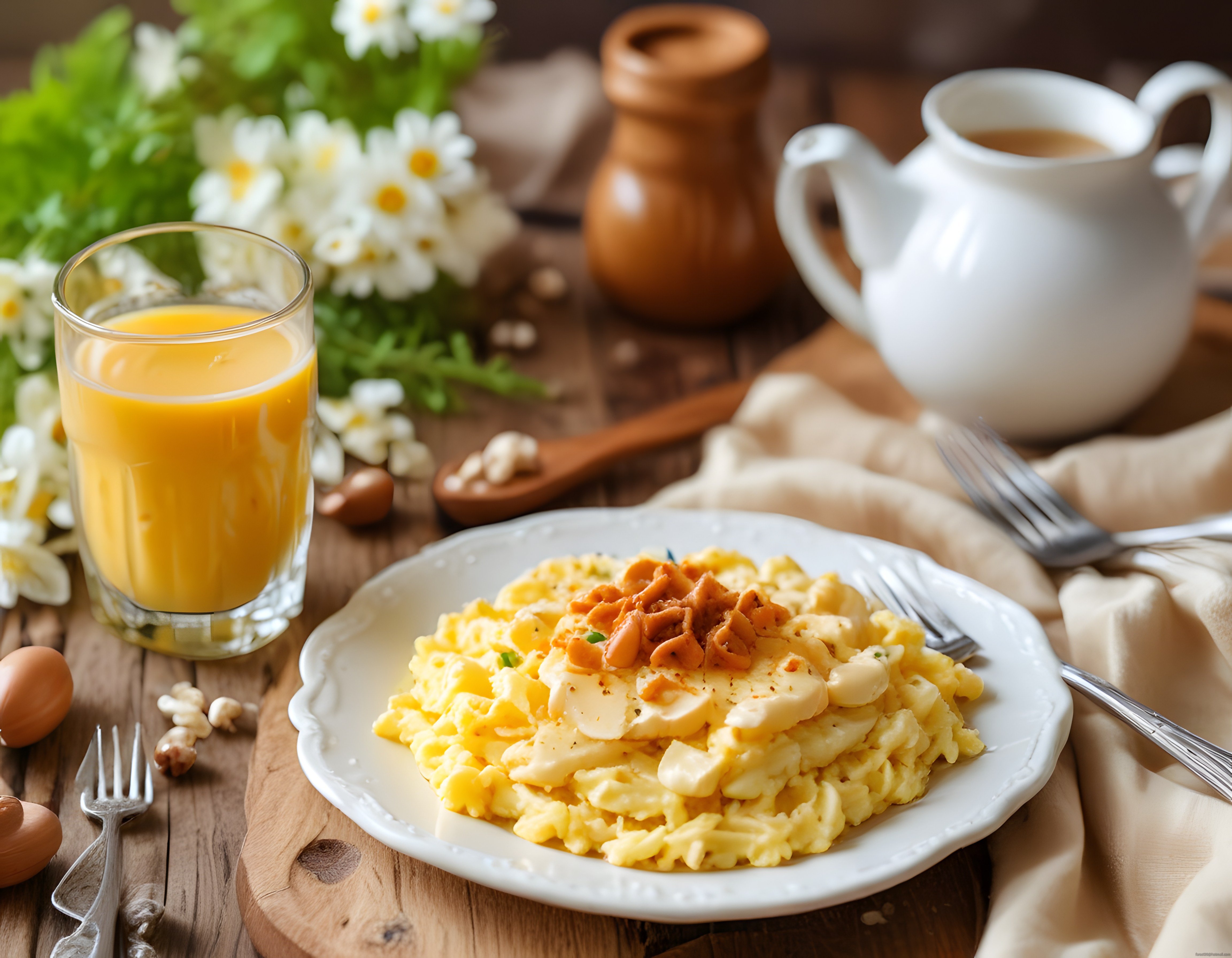 Rustik Masada Mantarlı Omlet ve Portakal Suyuyla Lezzetli Kahvaltı Anı