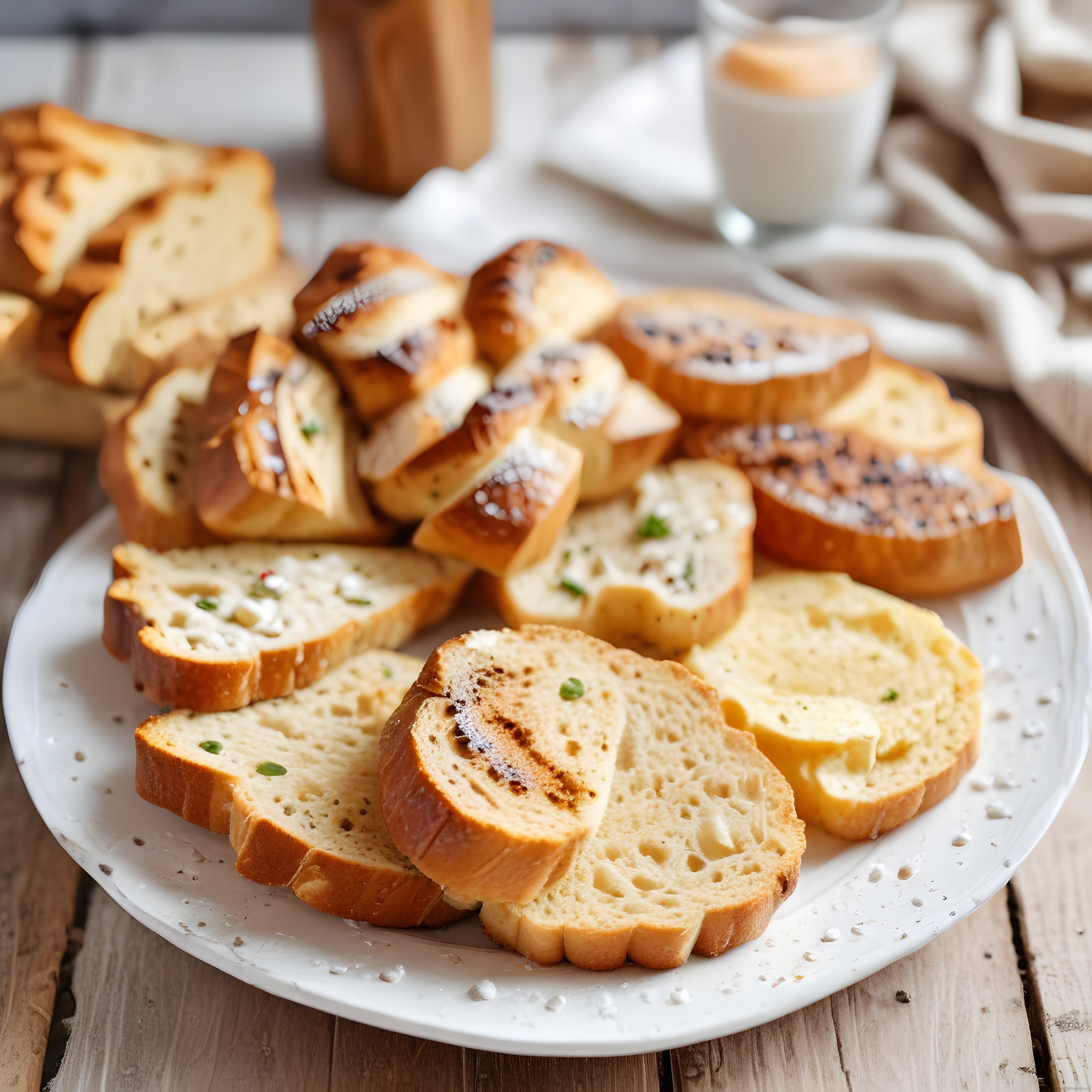 Rustik Masada Taze Fırından Ekmek Dilimleri ve Sarımsaklı Tost Sunumu