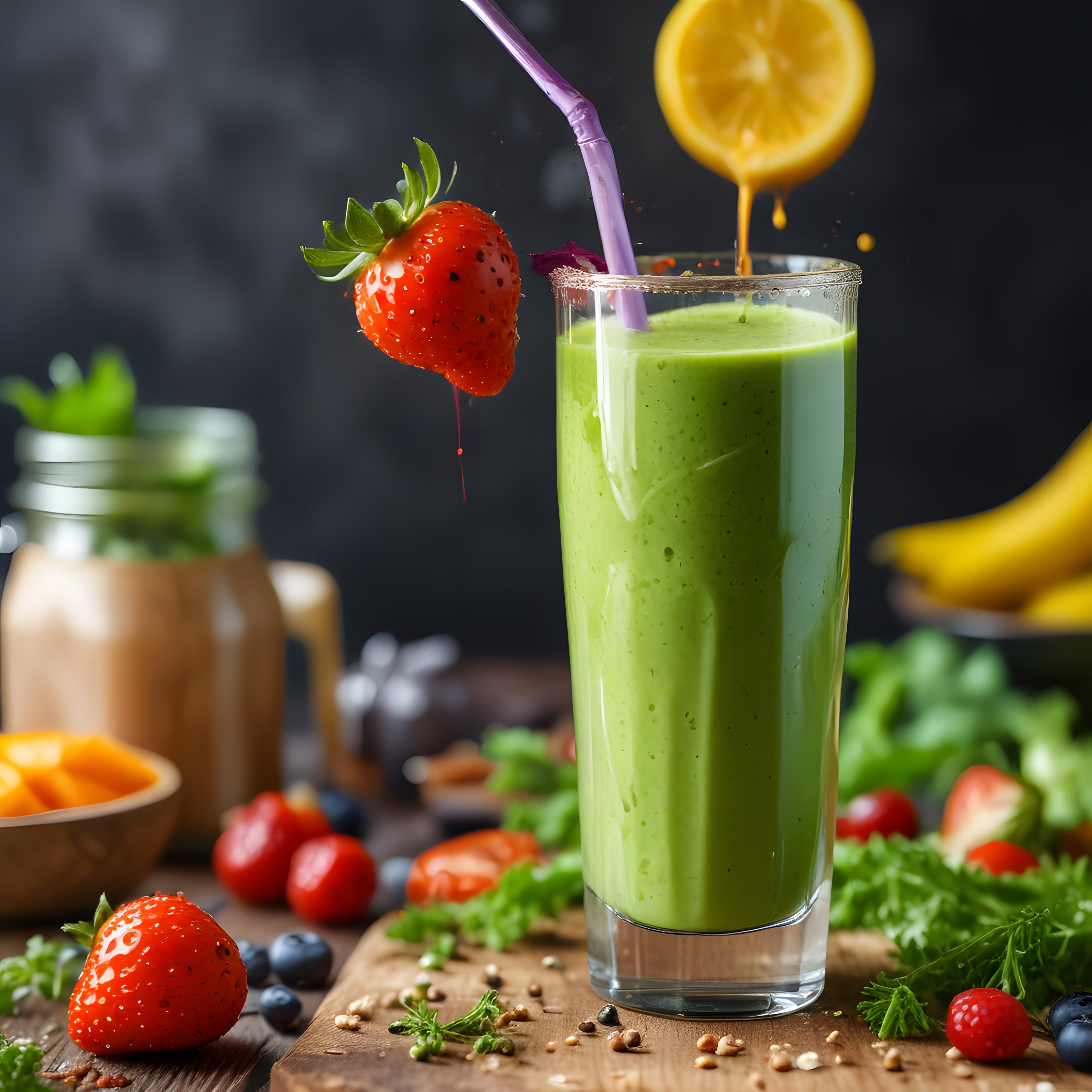 Rustik Masada Taze Yeşil Smoothie: Limon ve Çilekli Sağlıklı İçecek