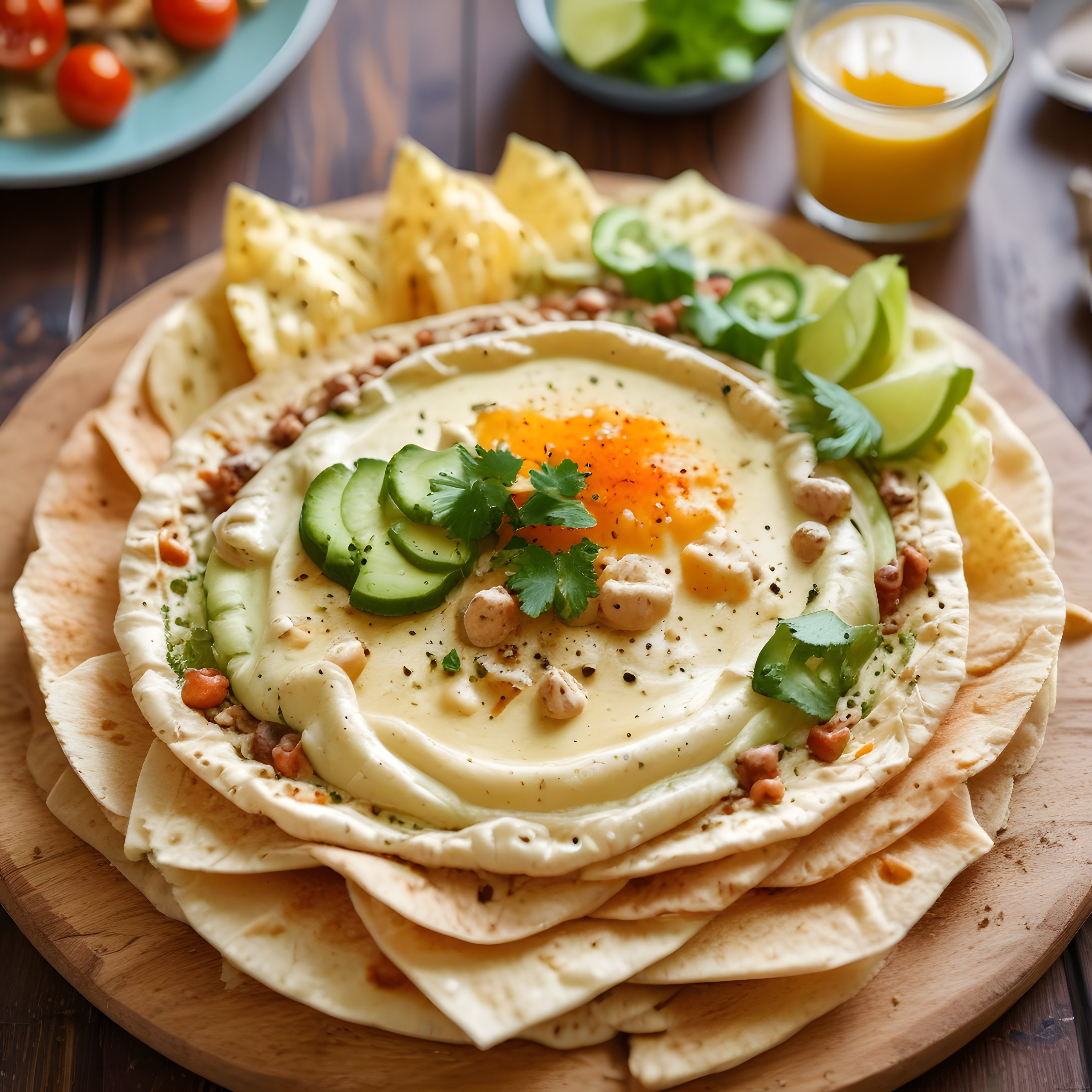 rustik masada tortilla üzerinde yumurtalı avokadolu proteinli kahvaltı sunumu