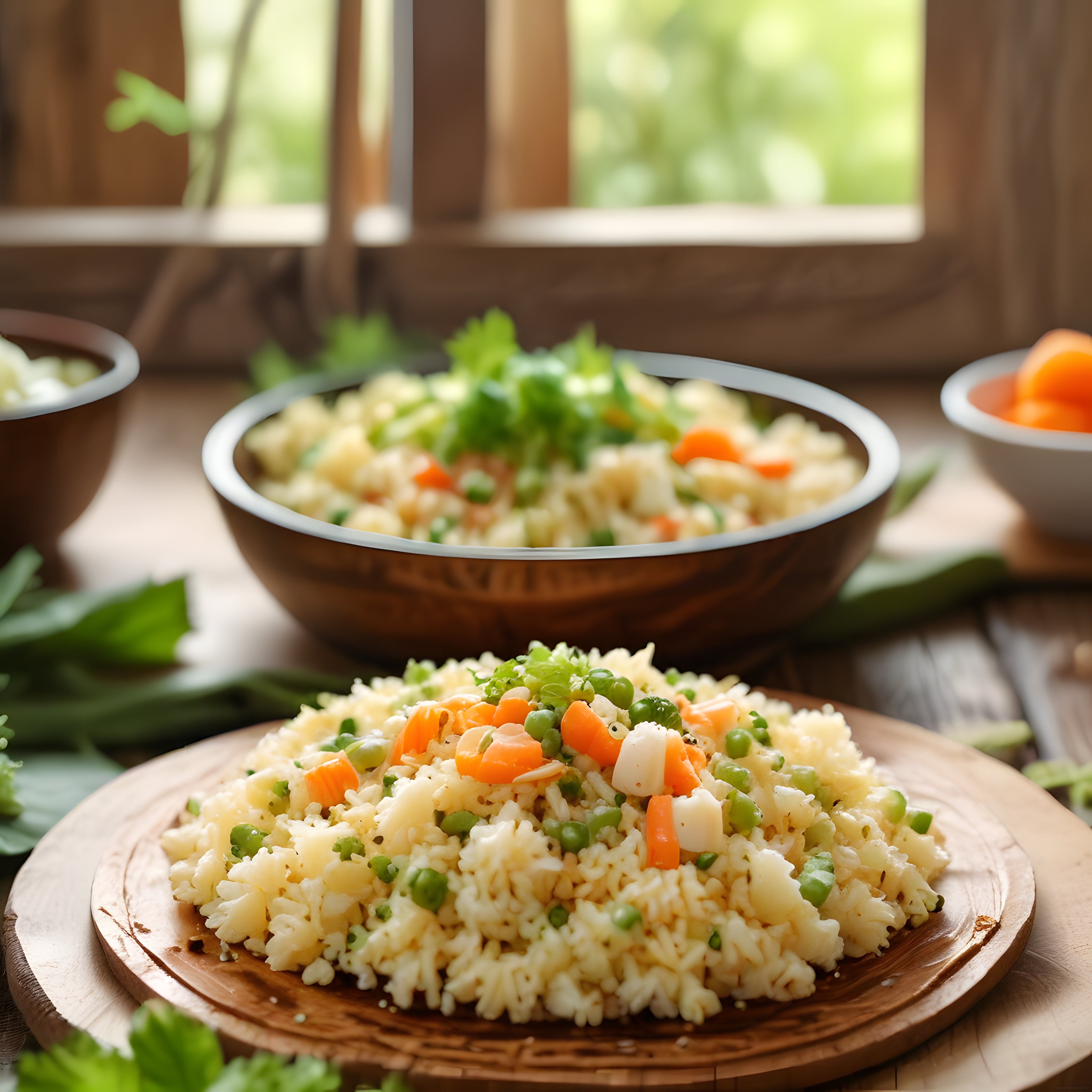 Rustik Mutfakta Ahşap Sunumlu Taze Sebzeli Pirinç Pilavı ve Salata Tarifi