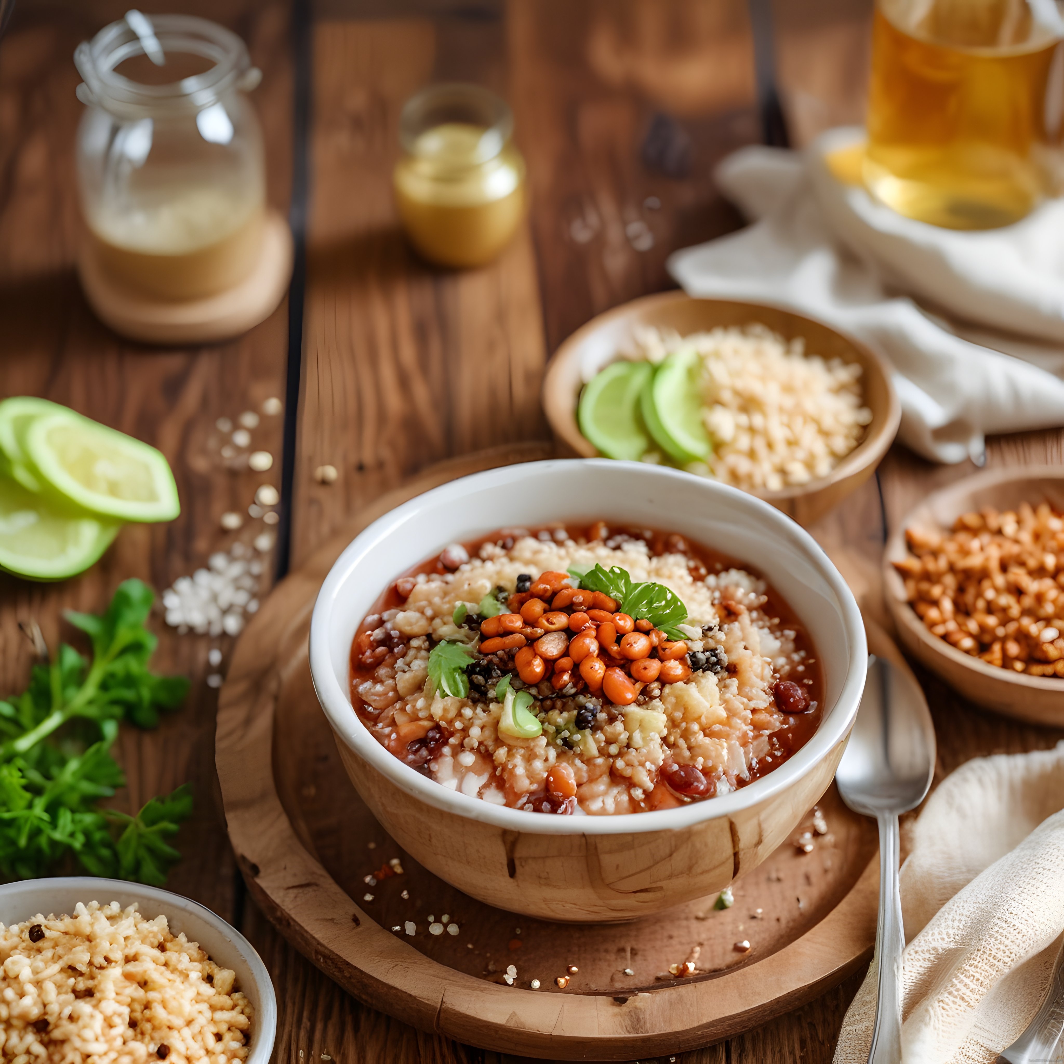 Rustik Mutfakta Organik Tahıl Bowl ve Taze Malzemelerle Sağlıklı Sunum