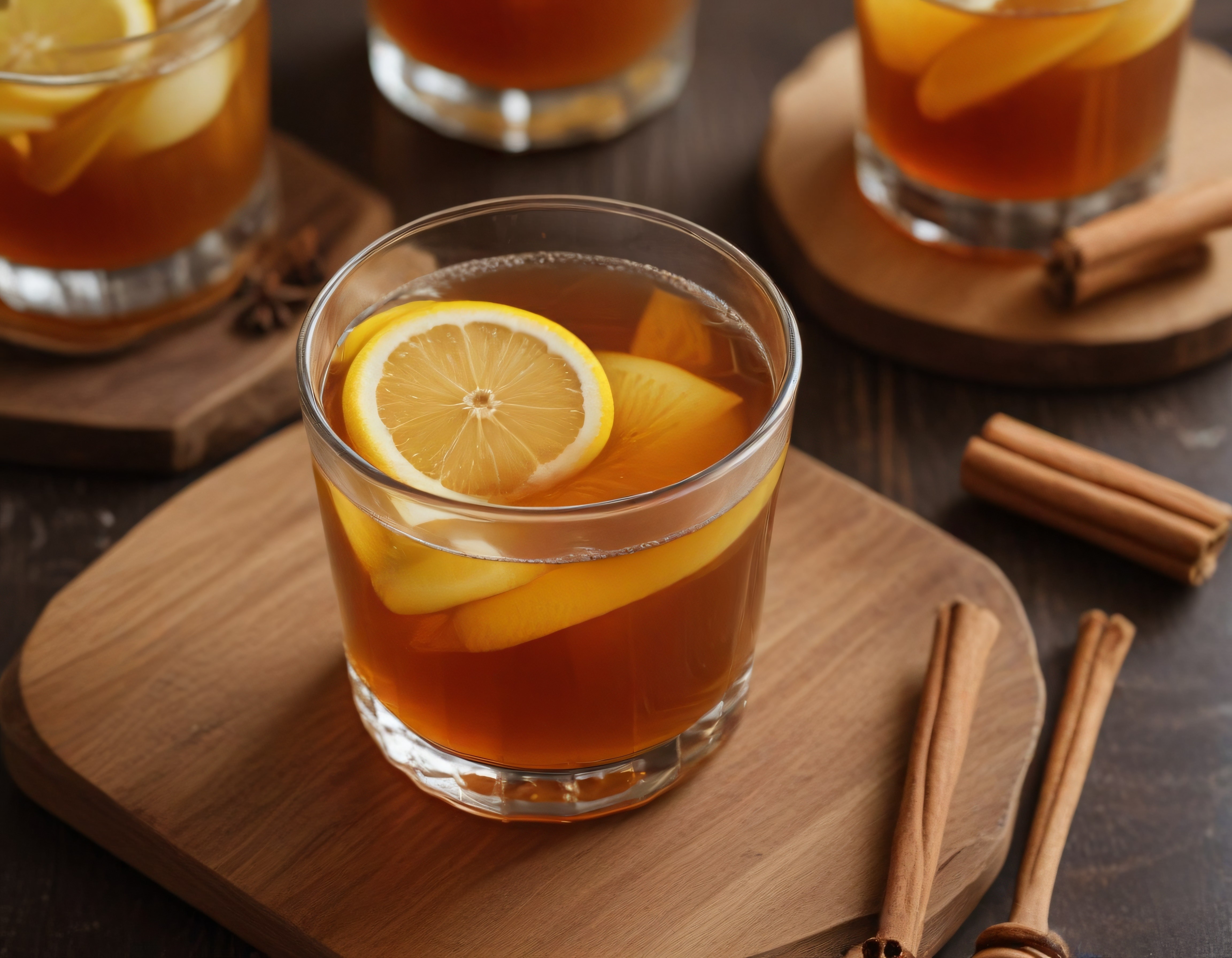 Rustik Sunum Tahtasında Limon Dilimli Tarçınlı Sıcak Çay Keyfi