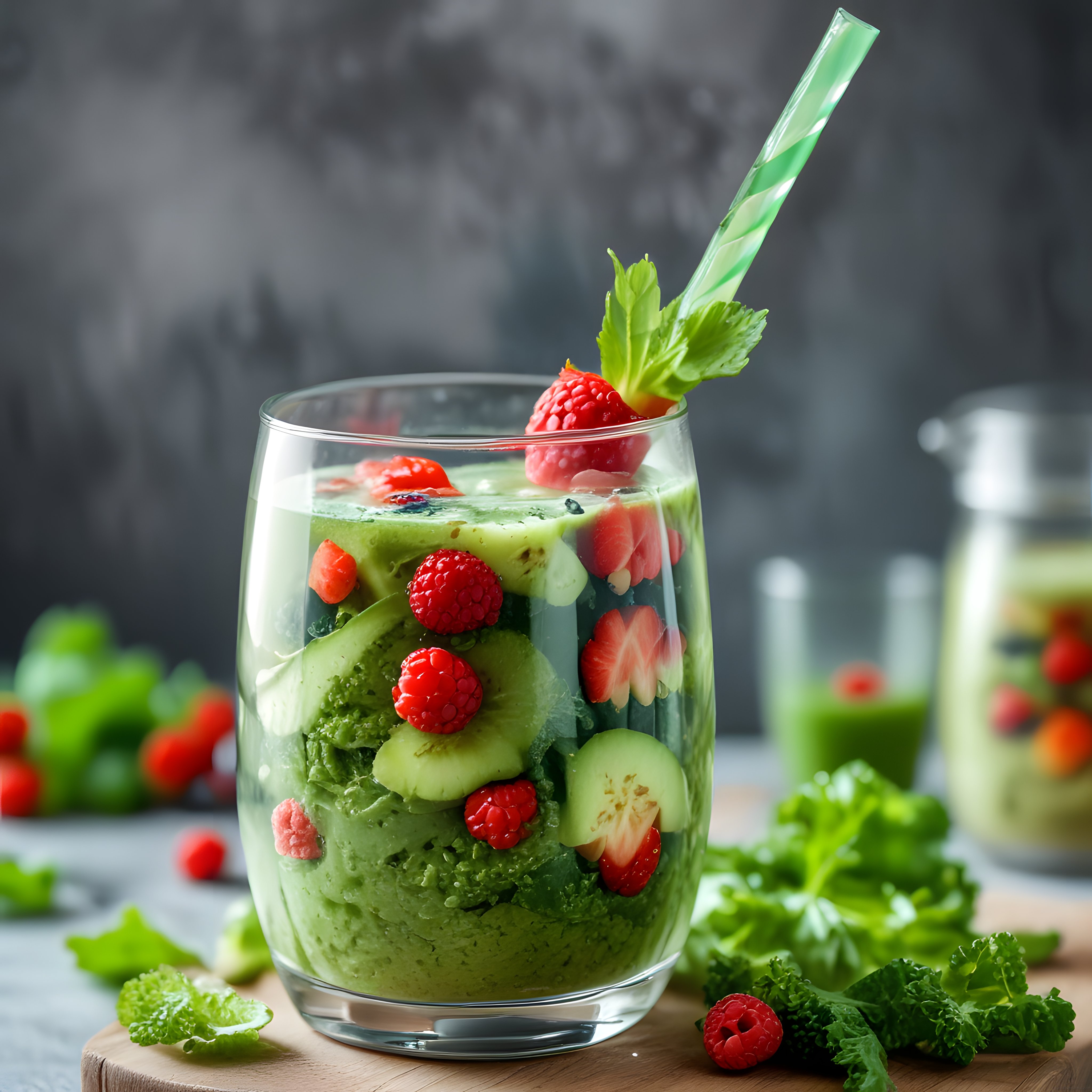 Rustik Sunumda Ahududulu ve Çilekli Ferahlatıcı Yeşil Detoks Smoothie