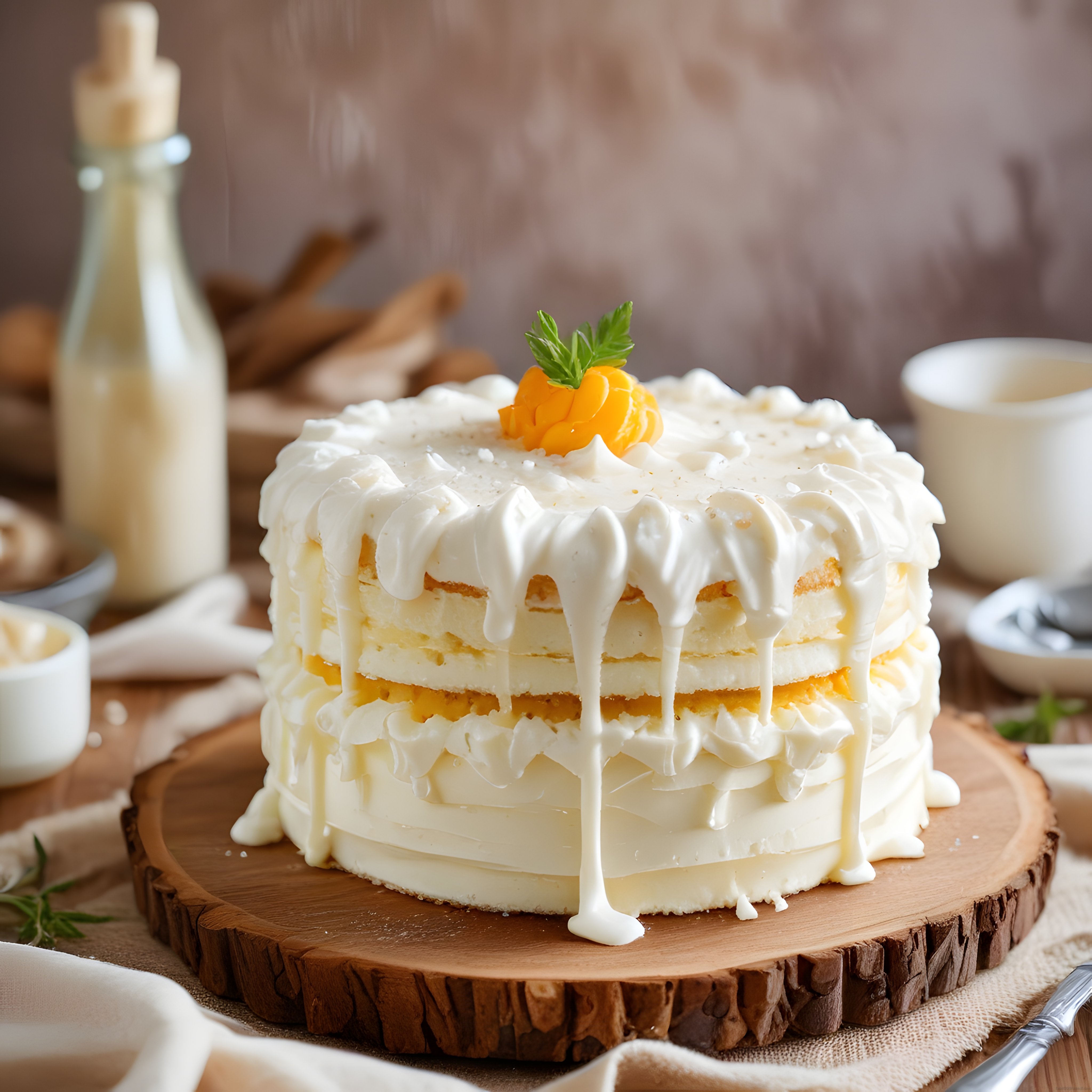 Rustik Sunumda Beyaz Krema Soslu Ev Yapımı Katlı Pasta Tarifi
