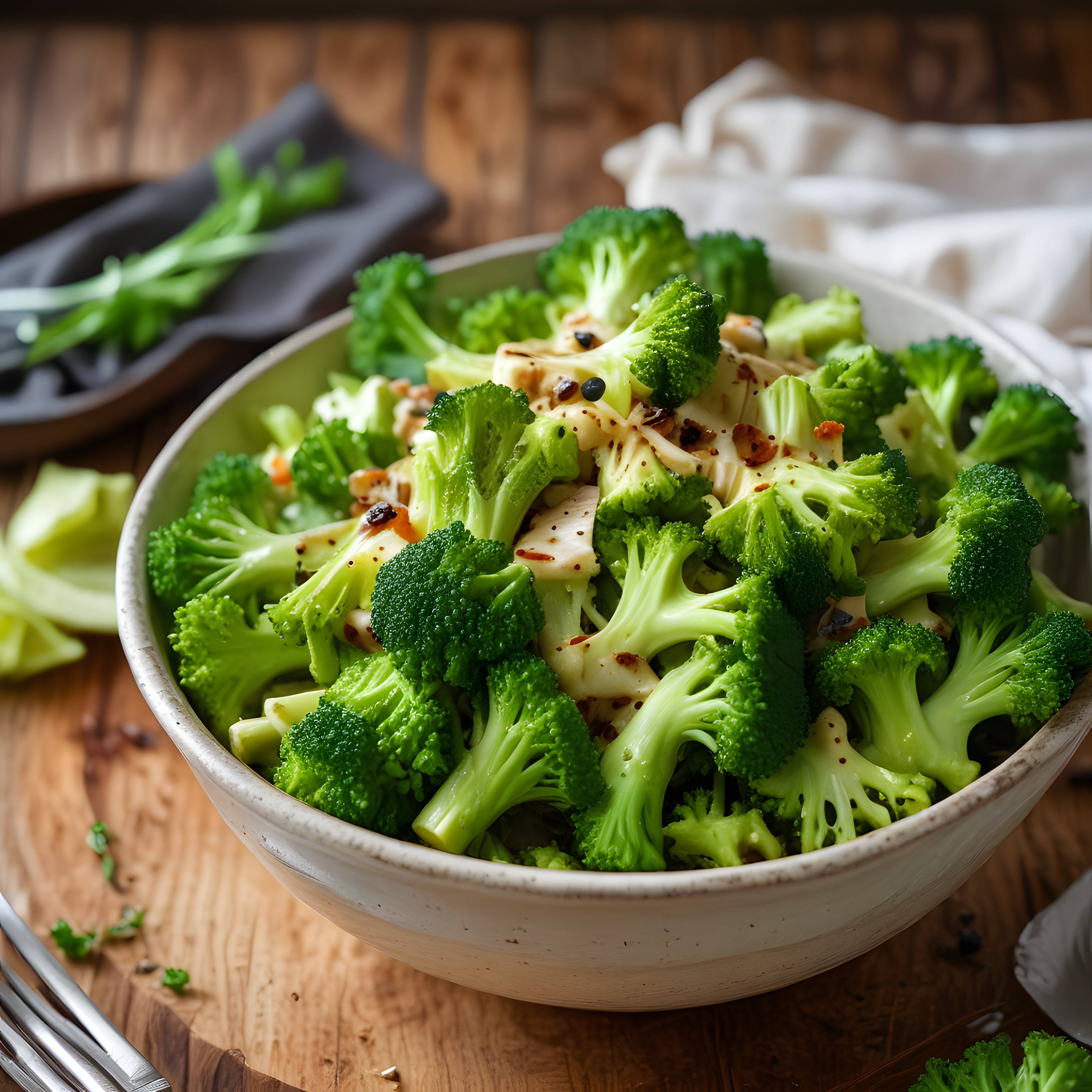 Rustik Sunumda Soslu Brokoli Salatası: Sağlıklı ve Besleyici Tarif
