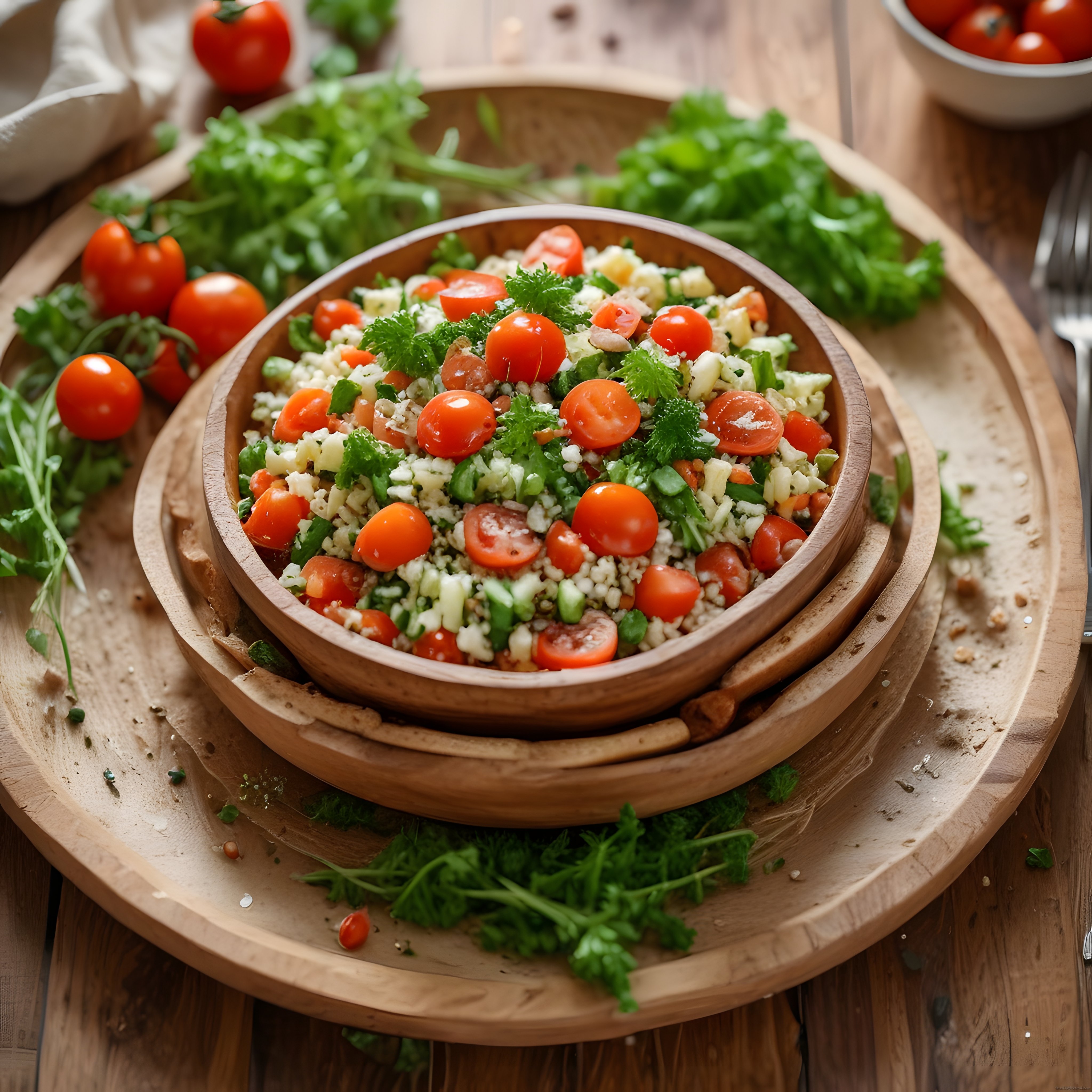 Rustik Sunumda Taze Domates ve Yeşillikli Nefis Bulgur Salatası Tarifi
