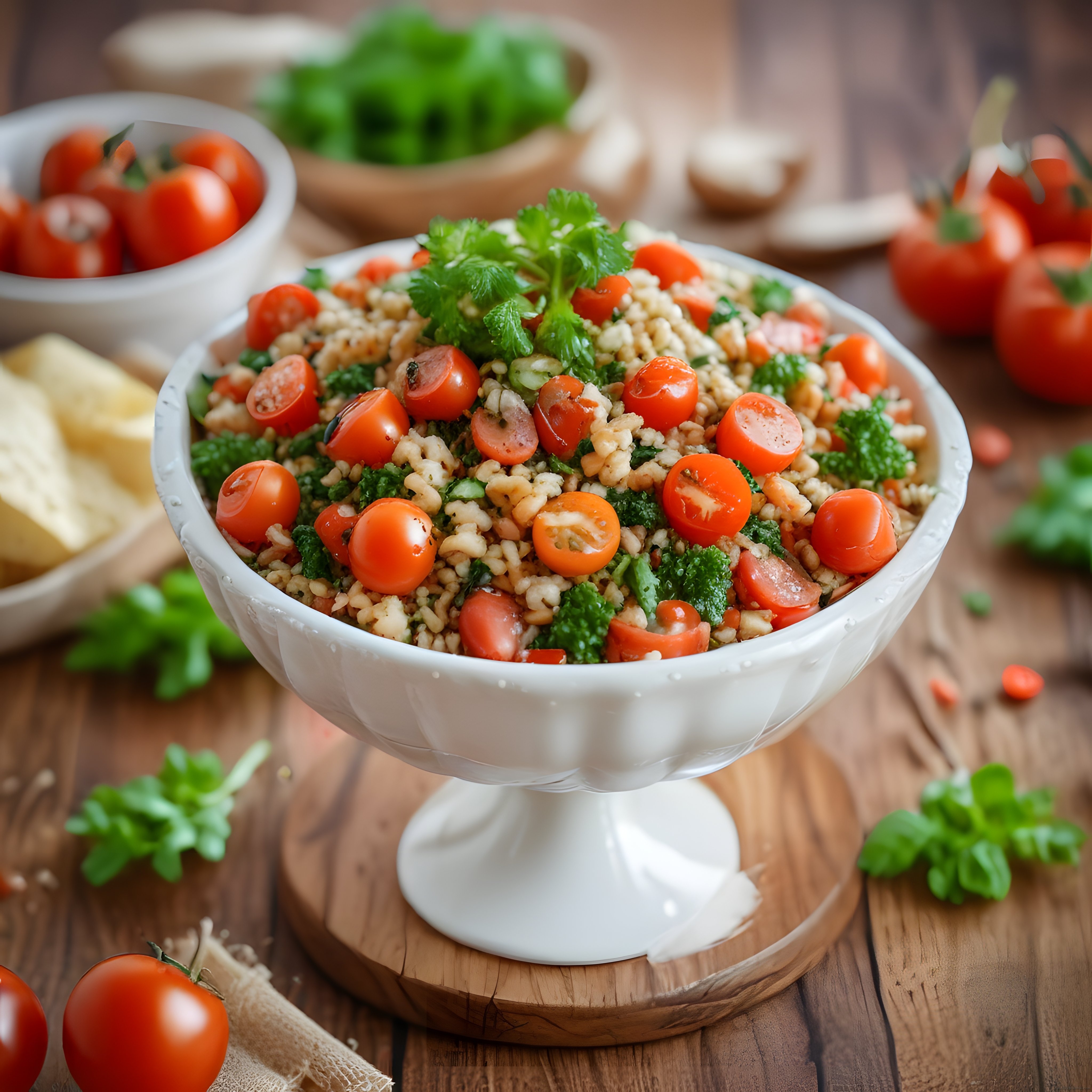 Rustik Sunumda Taze Domatesli ve Yeşillikli Bulgur Salatası Tarifi