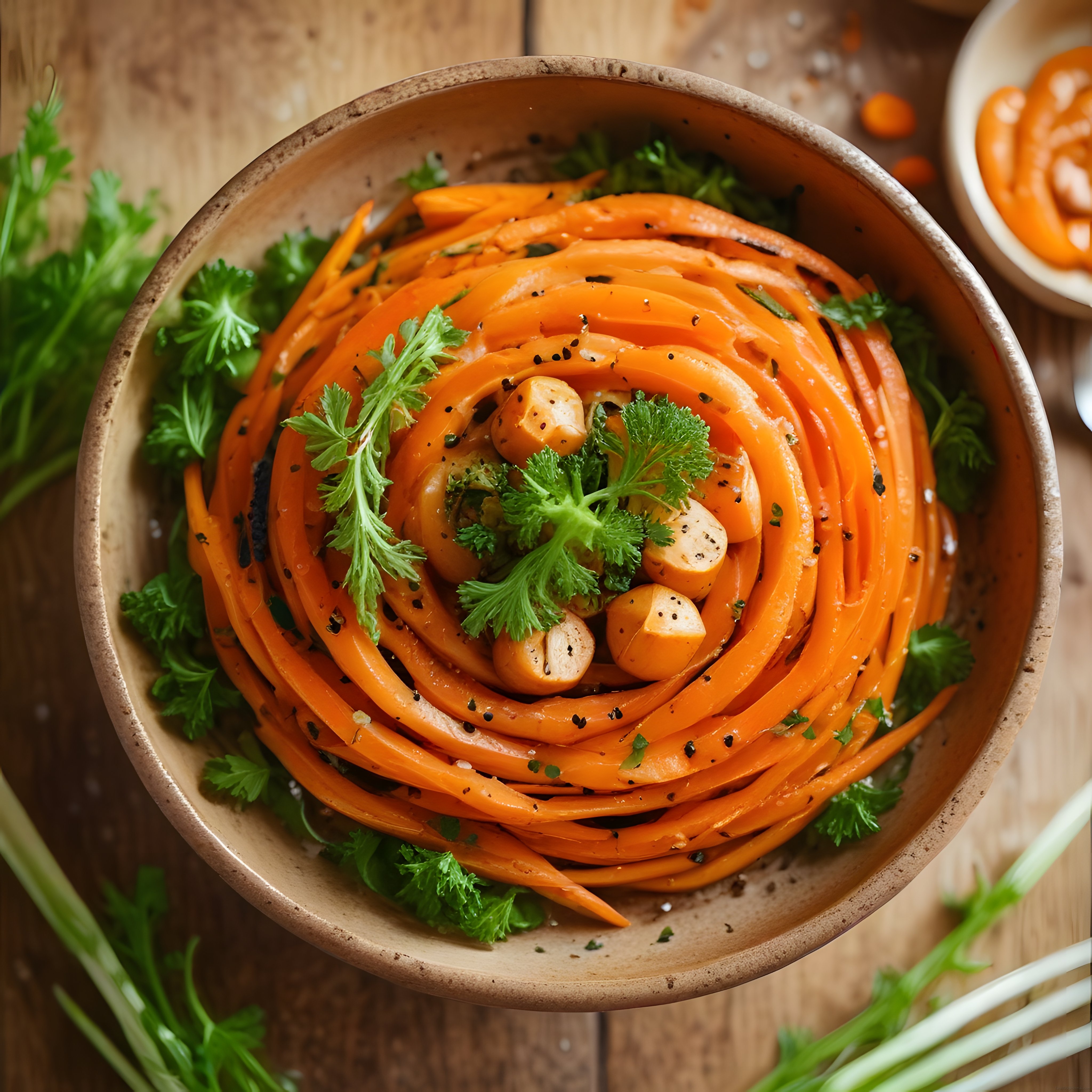 Rustik Sunumlu Baharatlı Sarımsaklı Havuç Sote ve Salata Tarifi