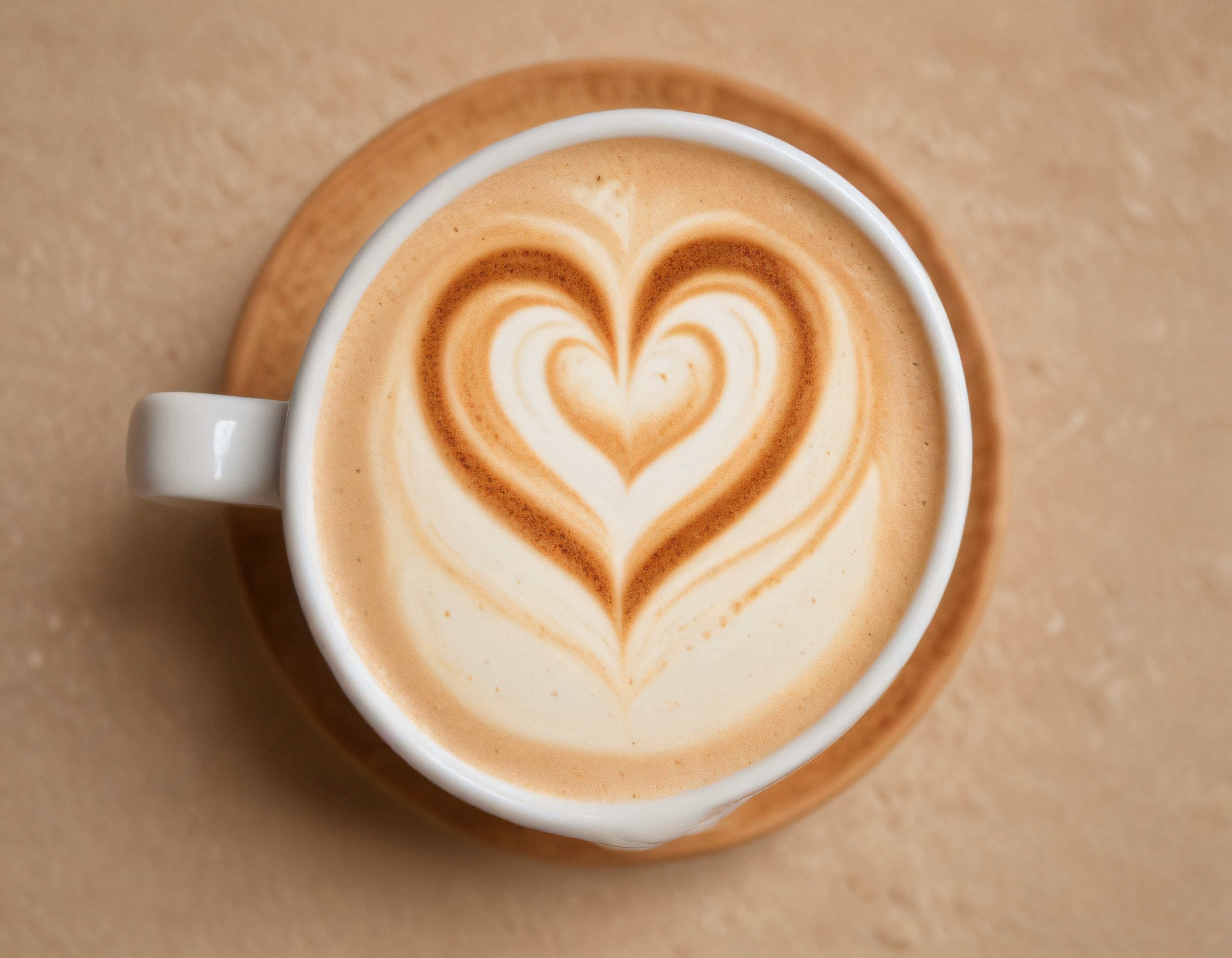 Rustik Sunumlu Beyaz Porselen Fincanda Kalp Desenli Latte Art Kahve