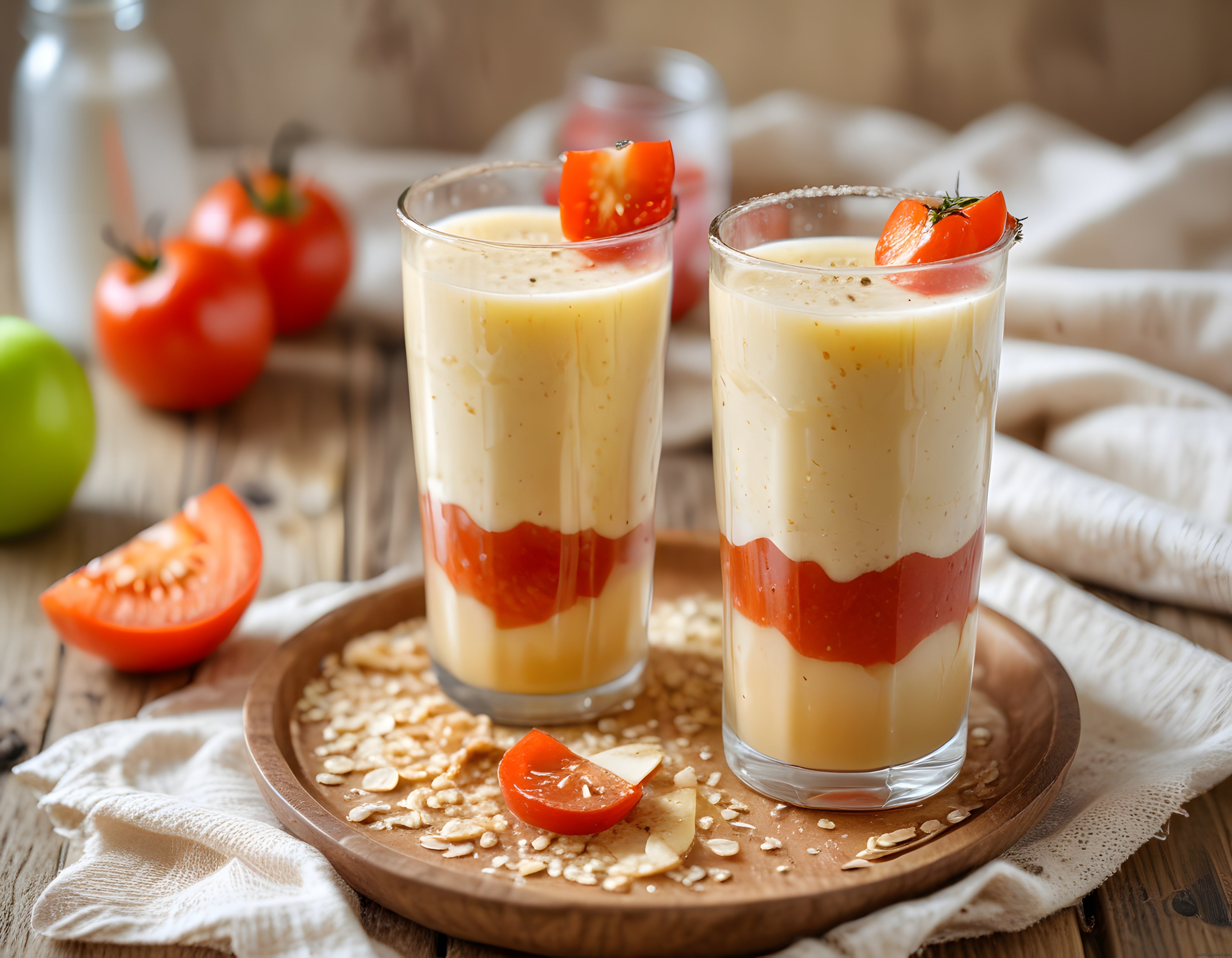 Rustik Sunumlu Domatesli Yulaflı Katmanlı Kahvaltılık İçecek Tarifi